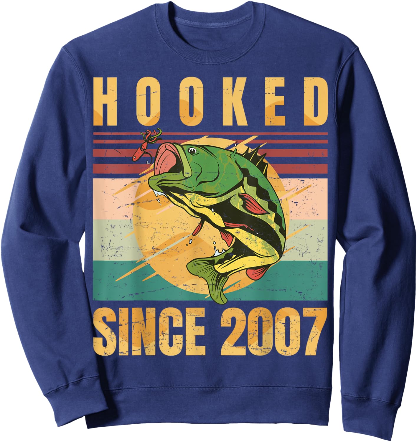 Fishing Fisherman - Hooked Since 2007 - Vintage Retro Gift Sweatshirt - Sweatshirt | Navy