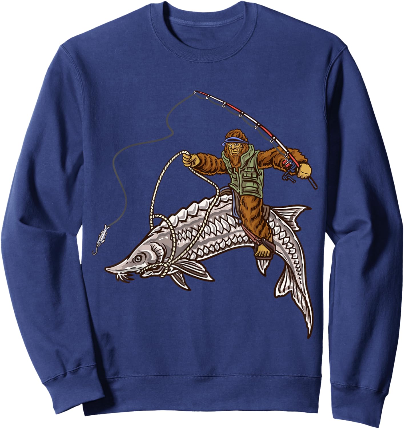 Sturgeon Fishing Bigfoot Fisherman Sweatshirt - Sweatshirt | Navy