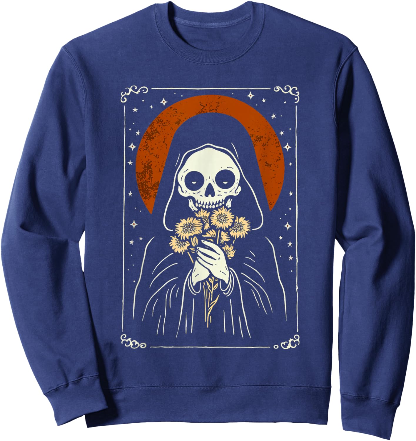 Death Brings Flowers Cute Reaper Skull And Bouquet Sweatshirt - Sweatshirt | Navy
