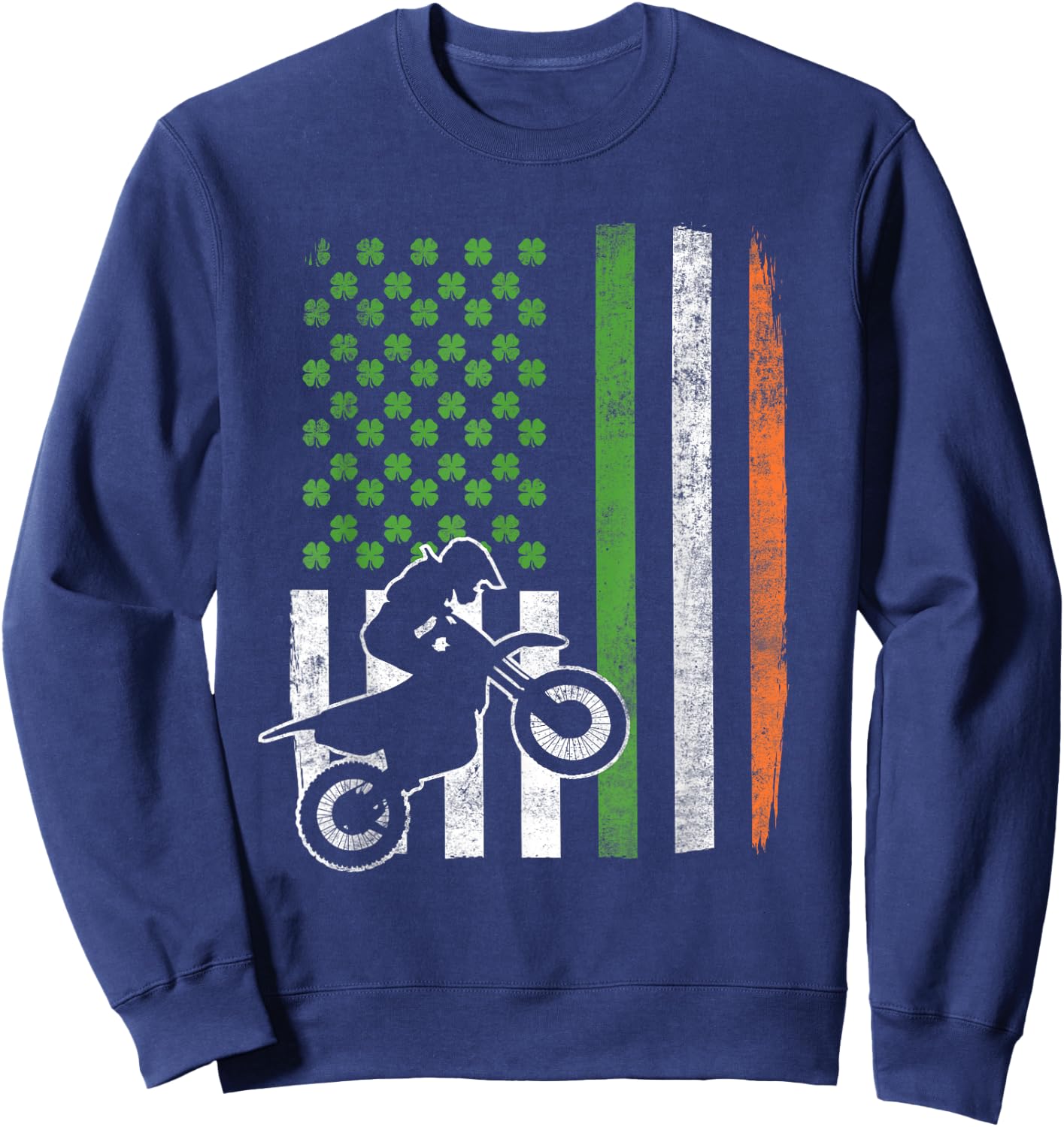 Vintage Motocross St Patricks Day Irish American Flag Gift Women Kids Men Sweatshirt - Sweatshirt | Navy