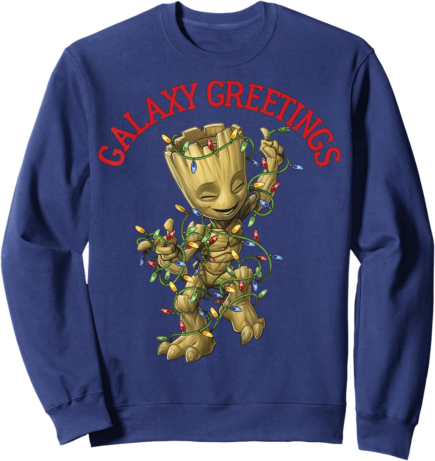 Marvel Christmas Groot Galaxy Greetings Short Sleeve Sweatshirt - Sweatshirt | Navy