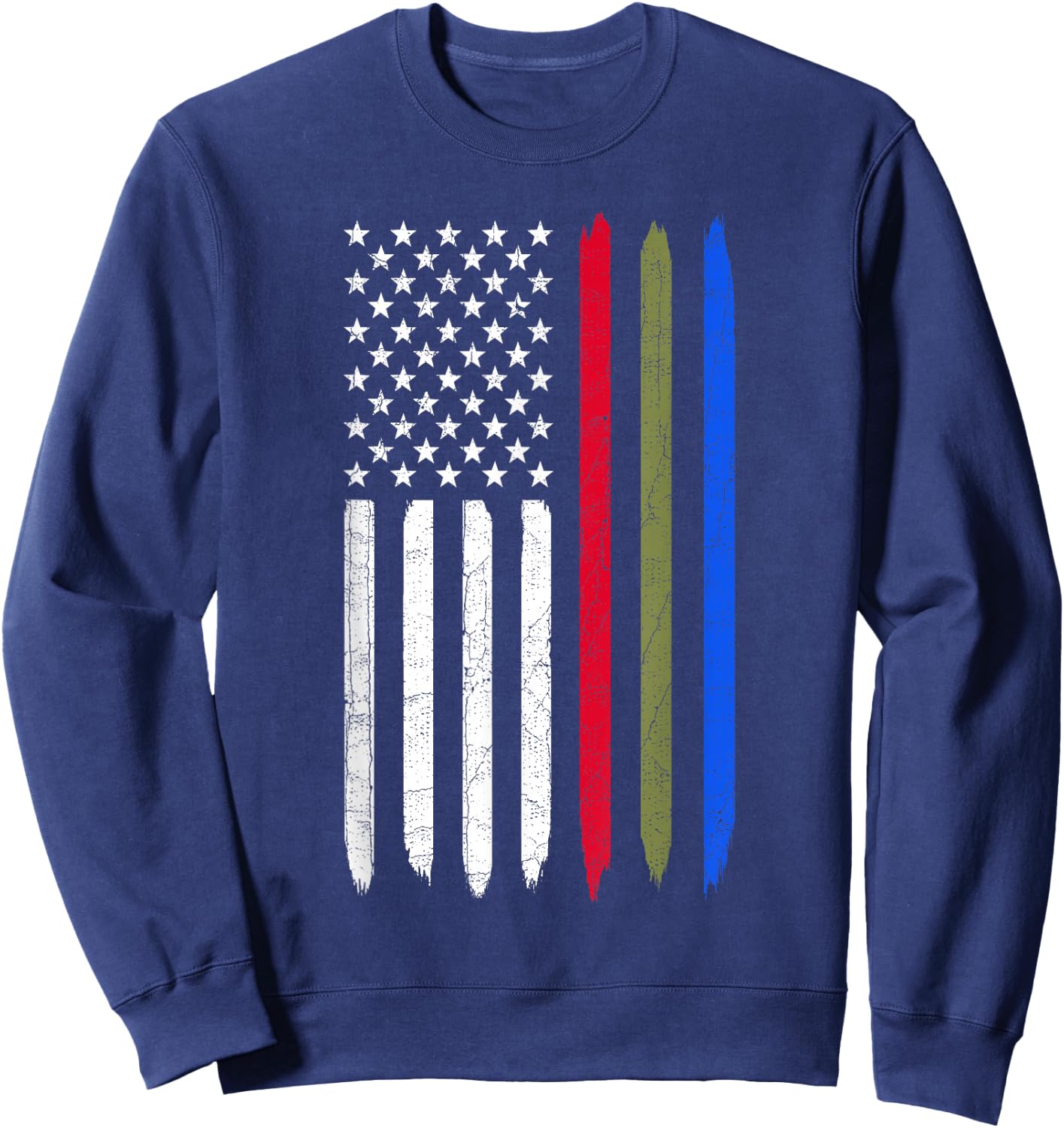 Thin Blue Red Green Line American Flag Police Military Fire Sweatshirt - Sweatshirt | Navy