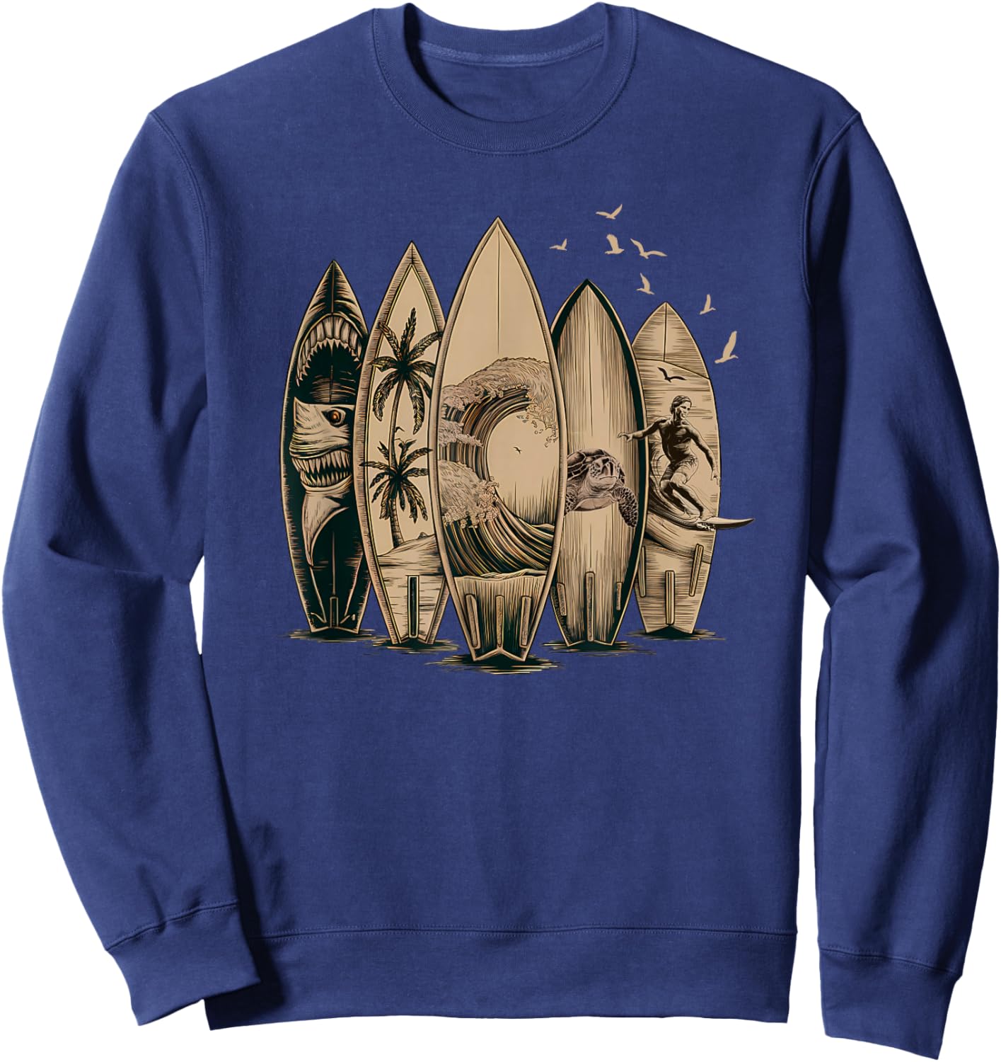Cool Surfing Tropical Surfboards Vintage Surfboarder Surfer Sweatshirt - Sweatshirt | Navy