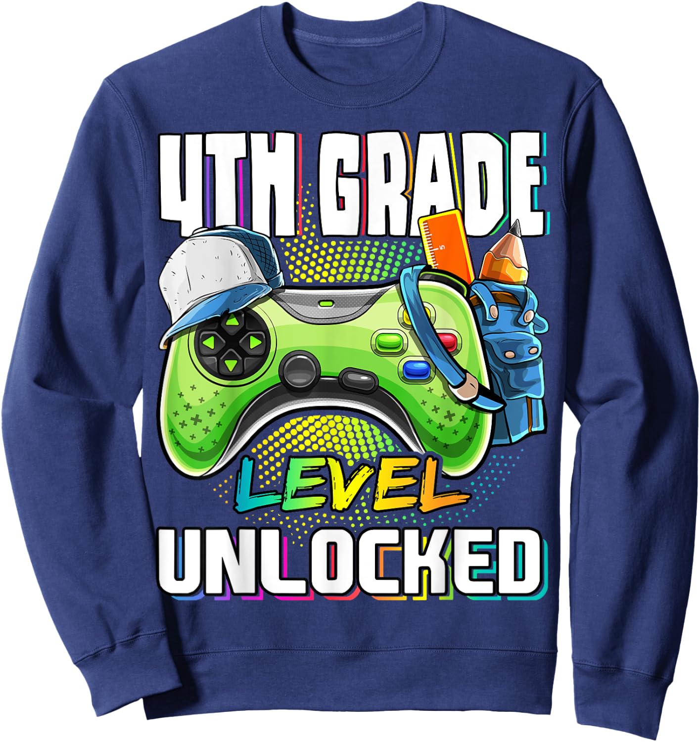 4th Grade Level Unlocked Video Game Back to School Boys Sweatshirt - Sweatshirt | Navy