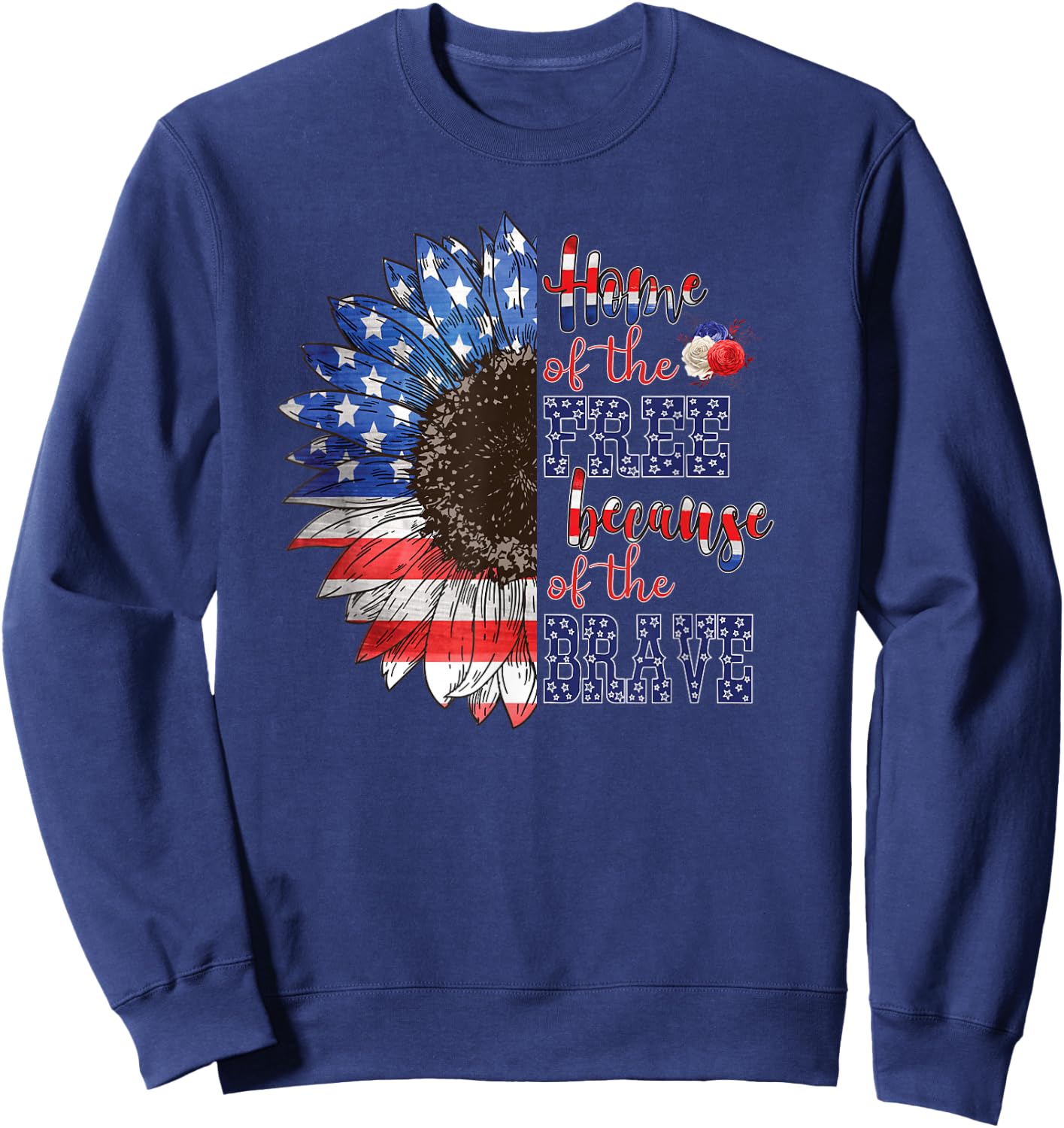 American Flag Sunflower Patriotic 4th July Graphic Plus Size Sweatshirt - Sweatshirt | Navy