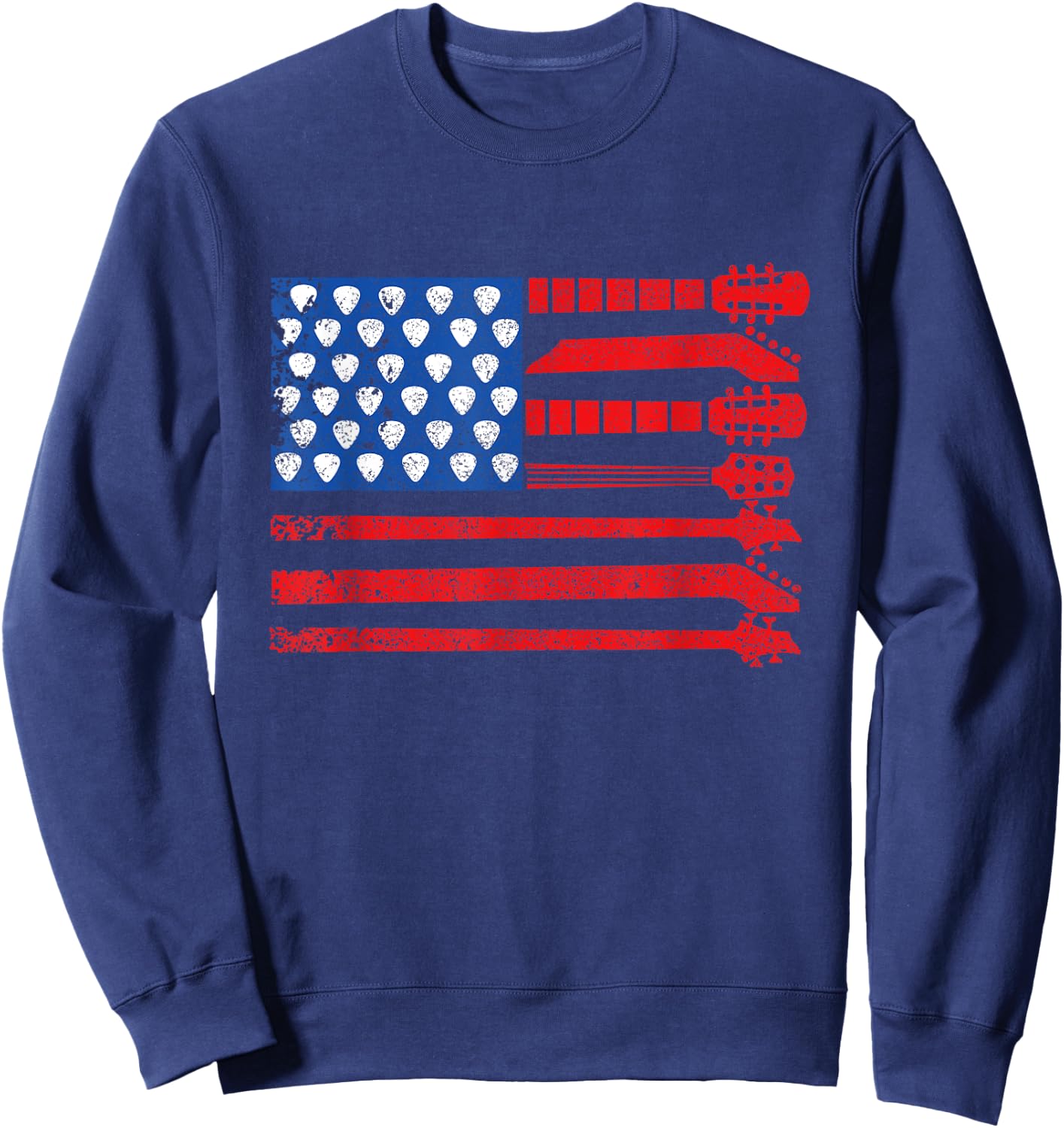 American Flag Guitar Red White Blue Patriotic Men Women Kids Sweatshirt - Sweatshirt | Navy