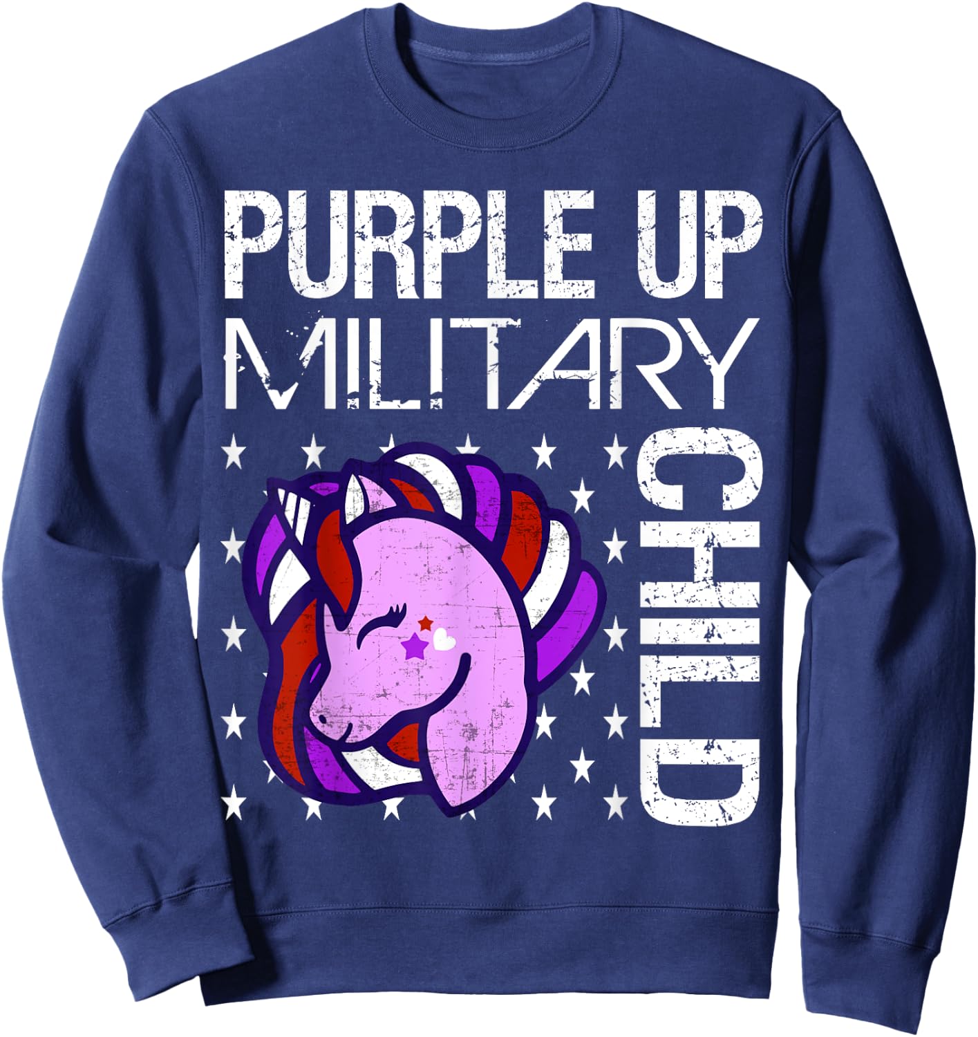 Awareness Month Purple Up Military Child Purple-Up Unicorn Sweatshirt - Sweatshirt | Navy