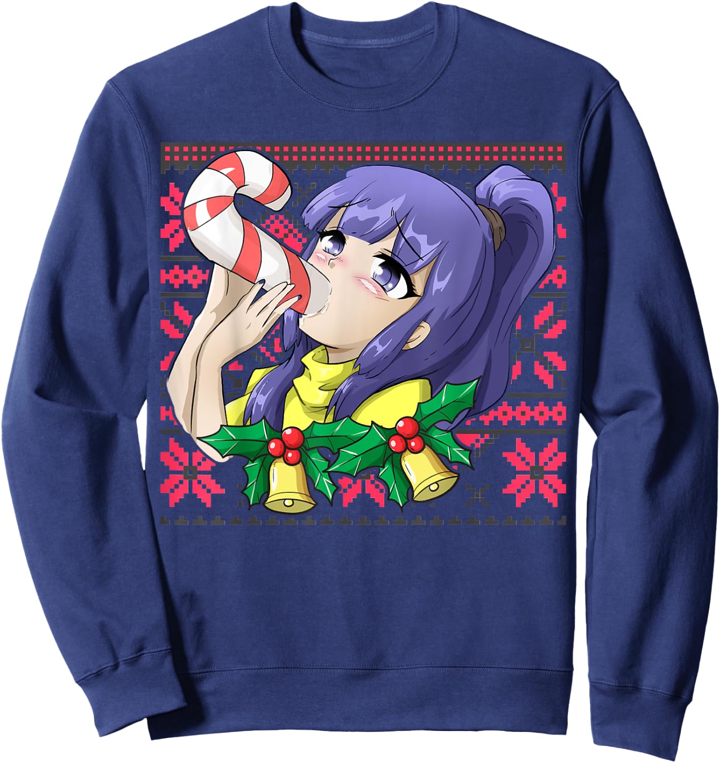 Ugly Christmas Otaku Ahegao Ecchi Etchi Lewd Hentai Kawaii Sweatshirt - Sweatshirt | Navy