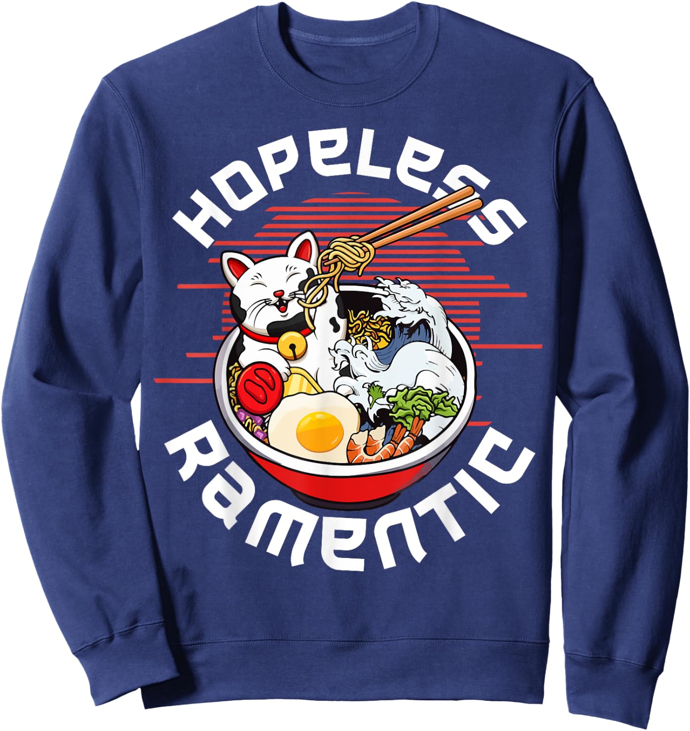 Cat Ramen Noodles Japanese Kawaii Funny Gifts , Women Sweatshirt - Sweatshirt | Navy