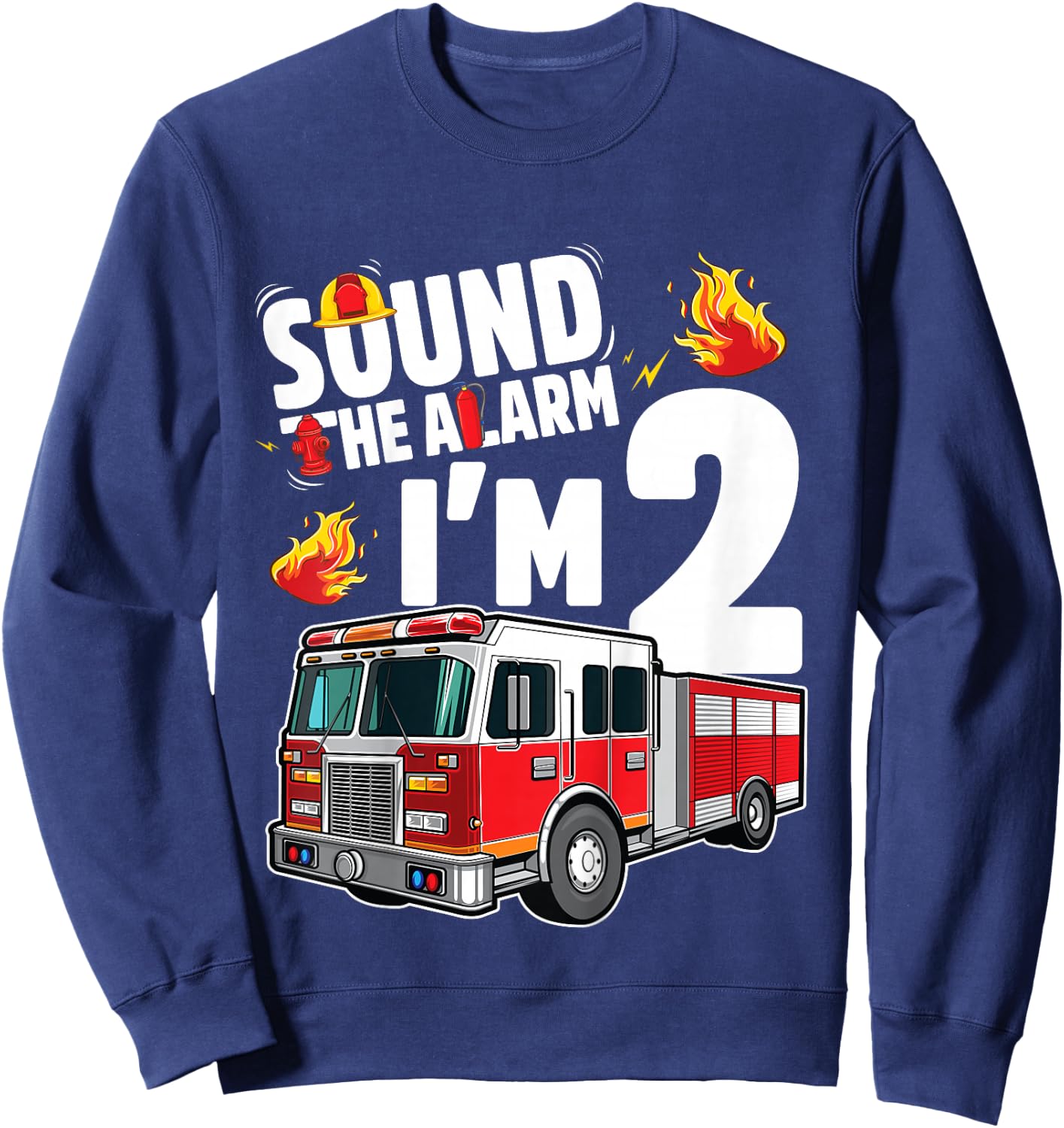 Fire Truck 2nd Birthday Boy Firefighter 2 Year Old Sweatshirt - Sweatshirt | Navy