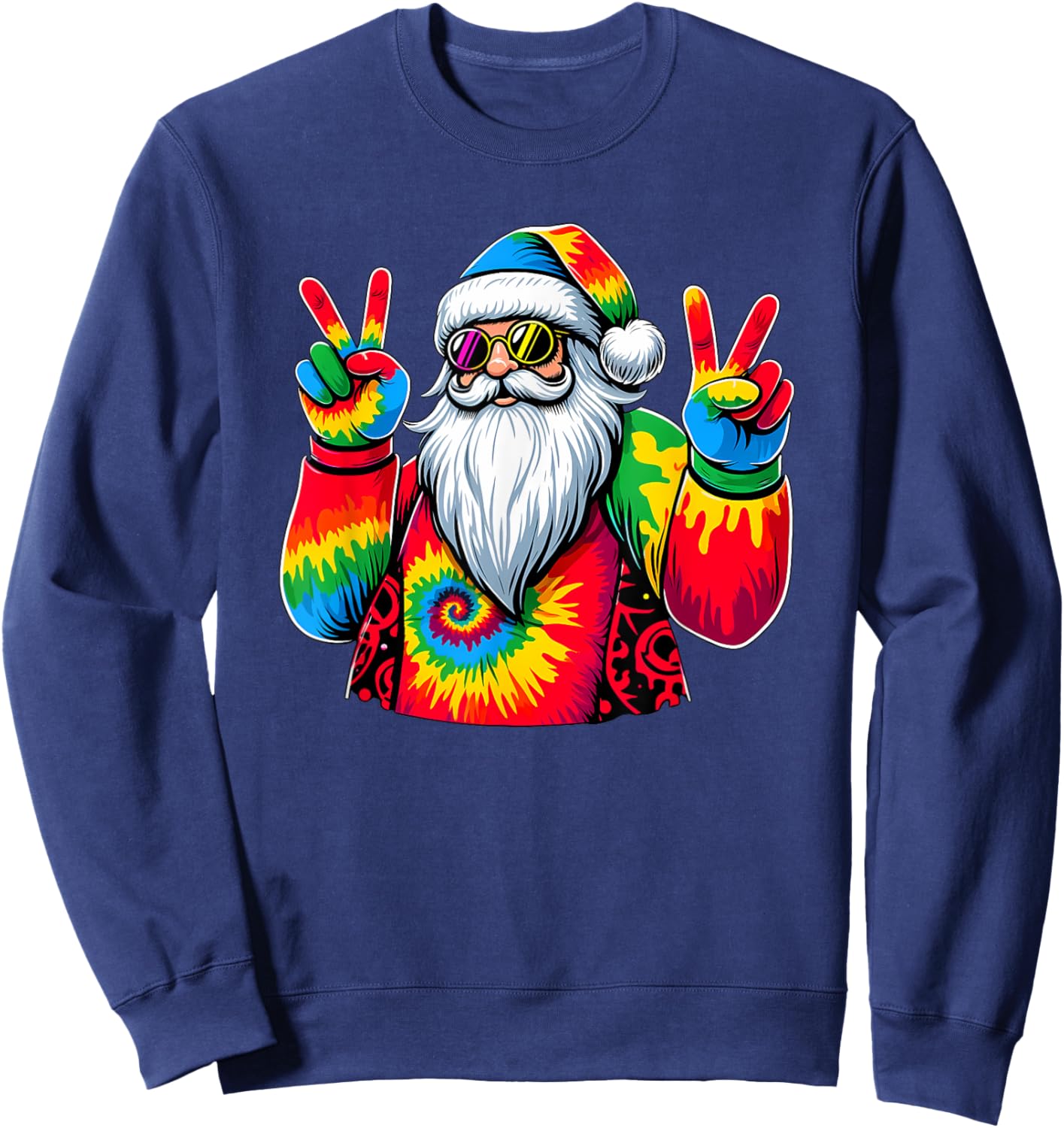 Peace Sign Tie Dye Santa Claus Sweatshirt - Sweatshirt | Navy