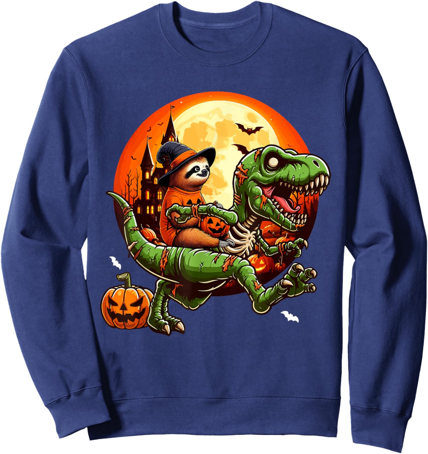 Sloth Riding Horror T-rex As Zombie Halloween Kids Toddler Sweatshirt - Sweatshirt | Navy