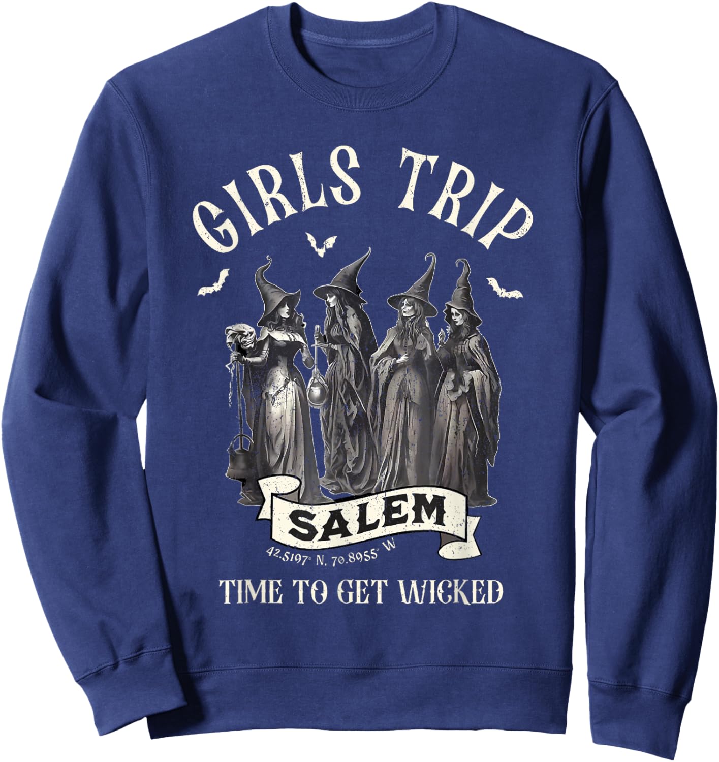 Vintage Girls Trip to Salem Time To Get Wicked Halloween Sweatshirt - Sweatshirt | Navy