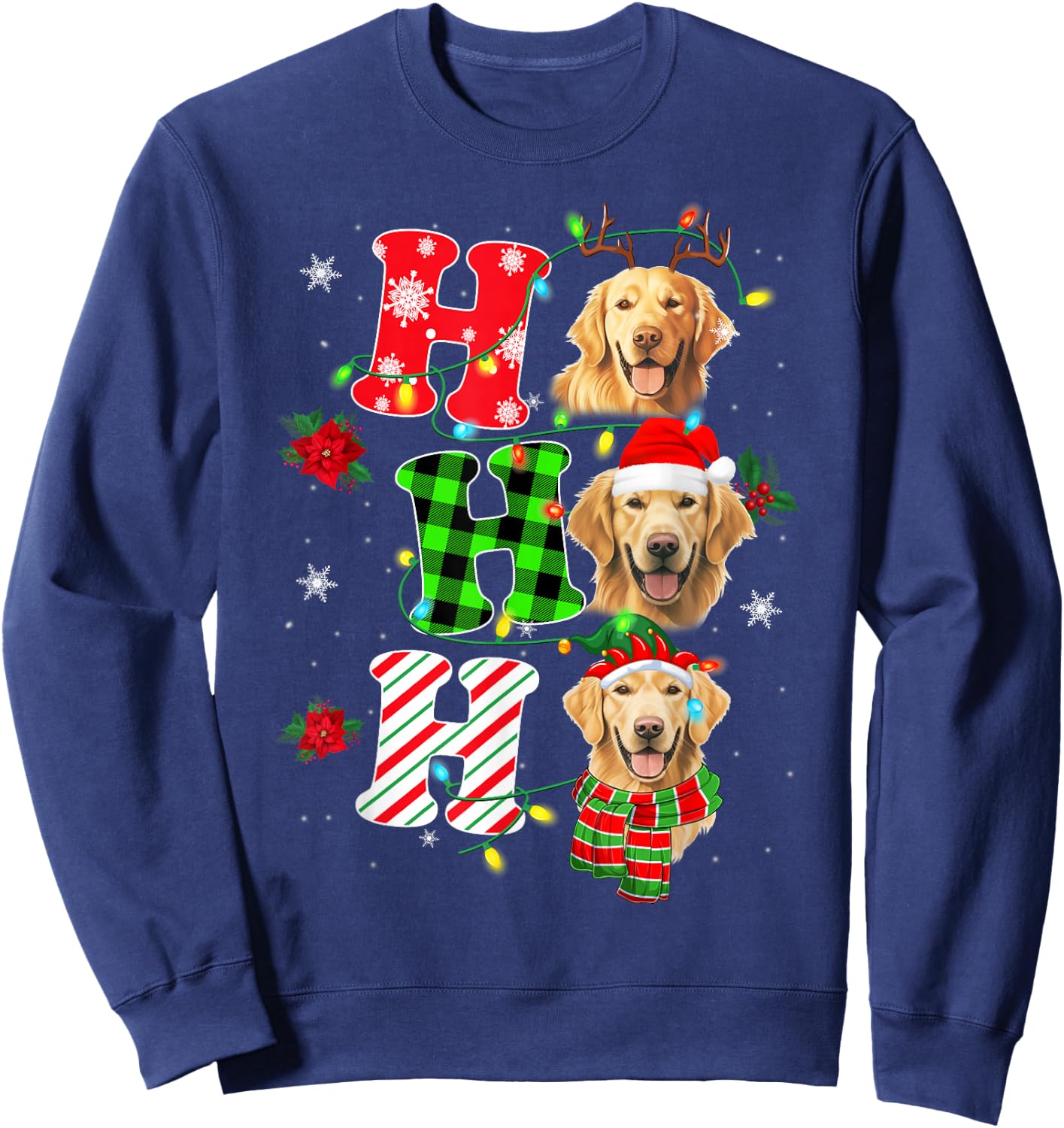 HO HO HO Golden retriever Funny Dog Christmas Sweatshirt - Sweatshirt | Navy