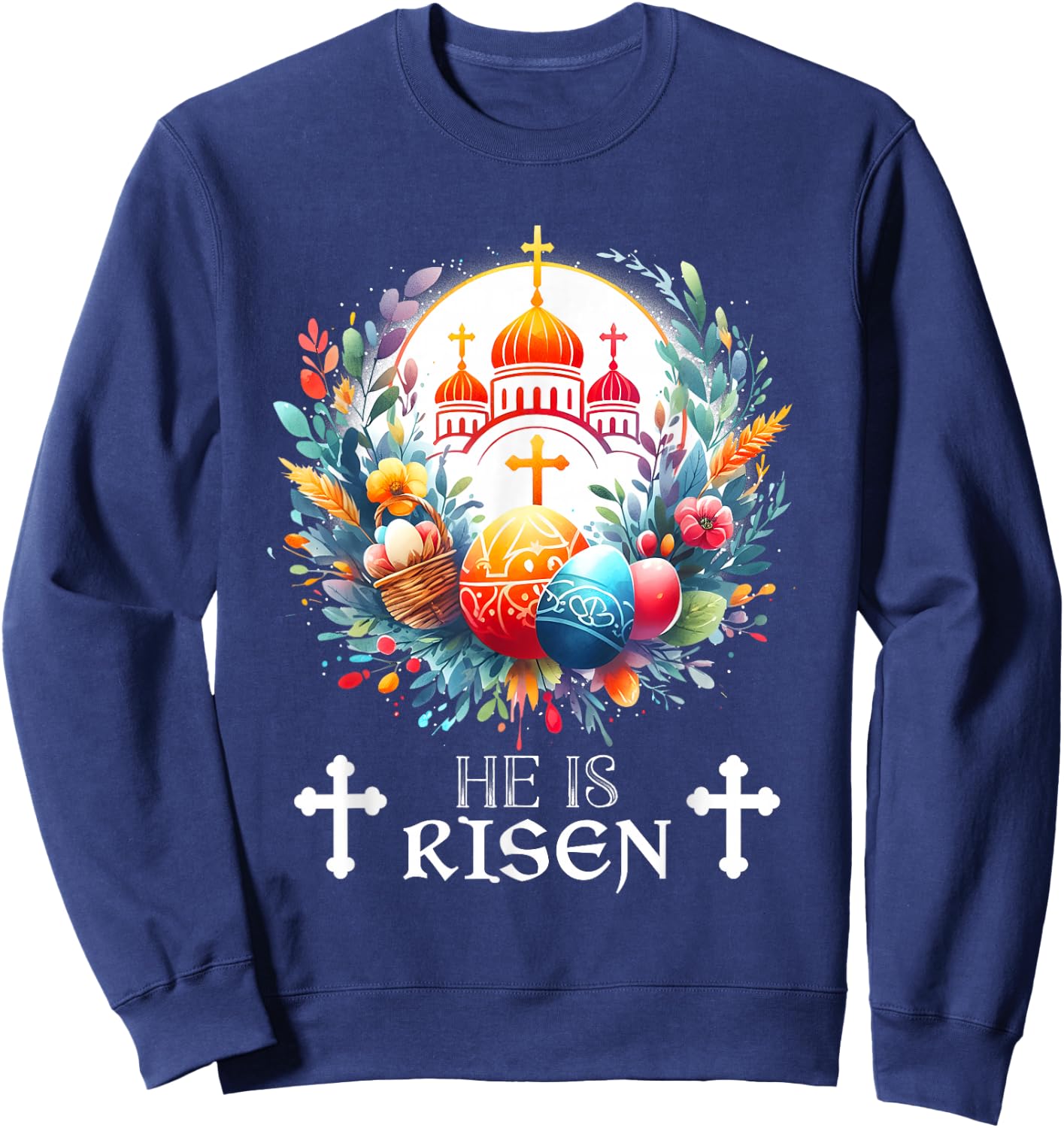 Christ is Risen Russian Greek Eastern Orthodox Pascha Easter Sweatshirt - Sweatshirt | Navy