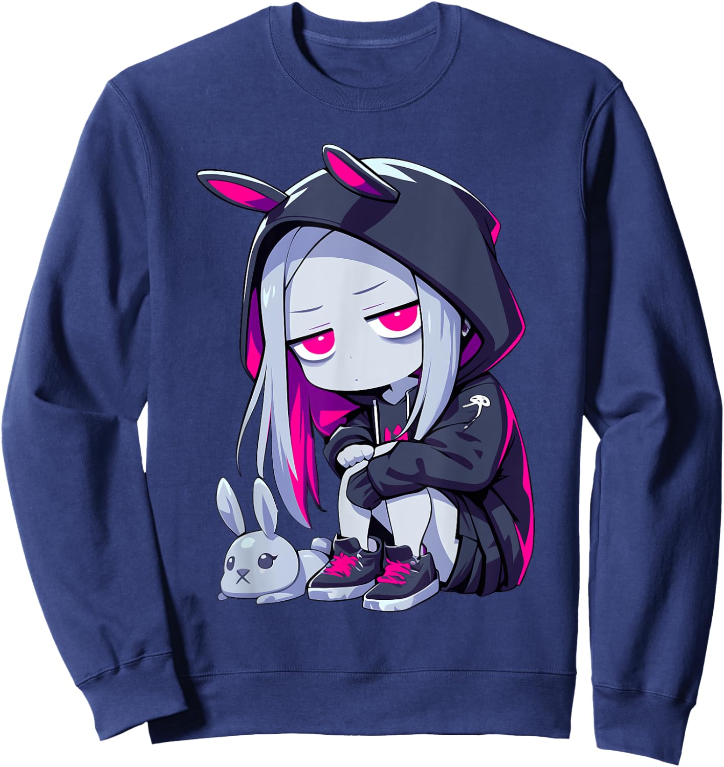 Grunge Goth Bunny Anime Girl Cute E-Girl Edgy Outfit Sweatshirt - Sweatshirt | Navy