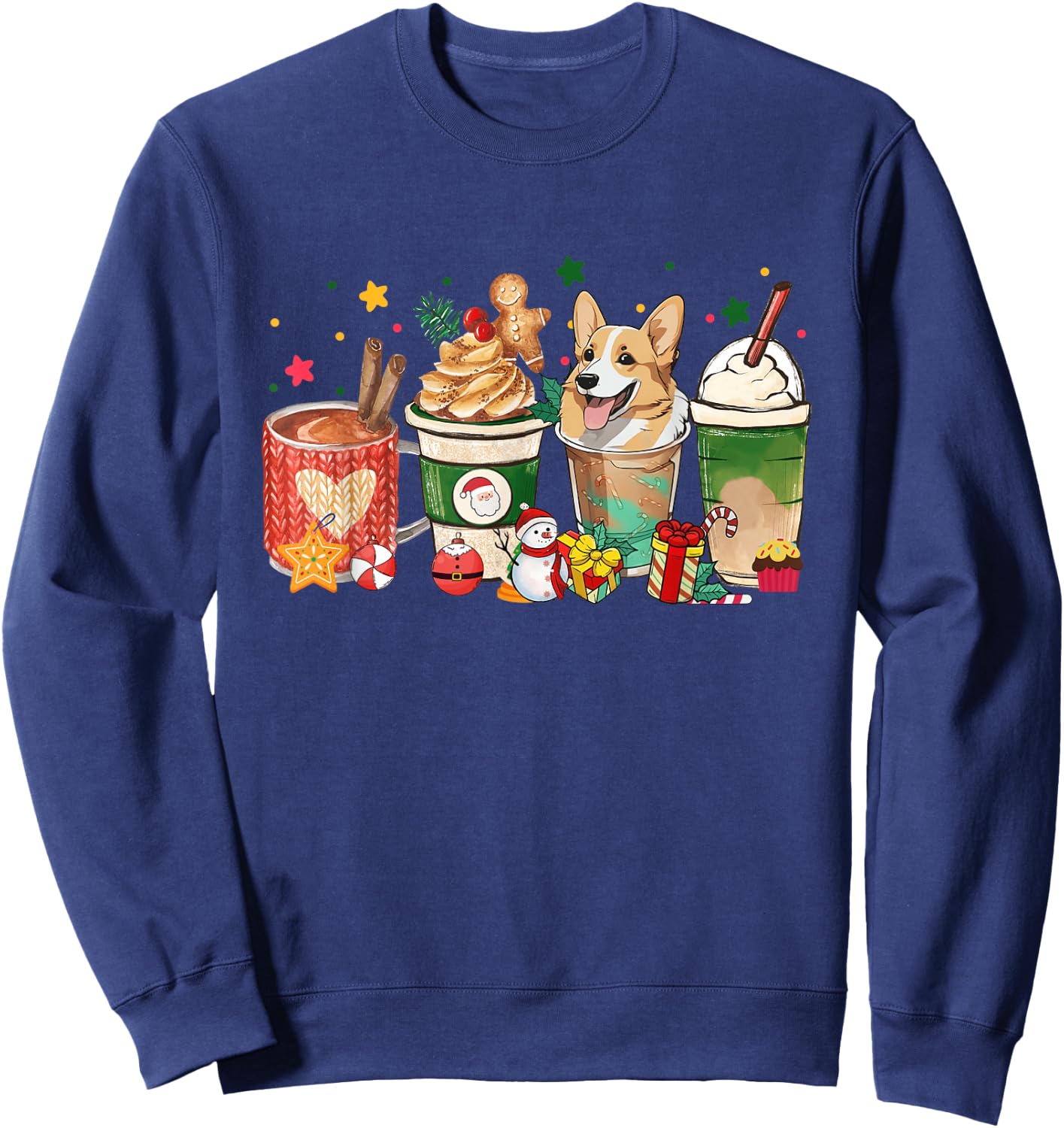 Corgi Dog Coffee Latte Christmas Dog Mom Xmas Pajamas Women Sweatshirt - Sweatshirt | Navy