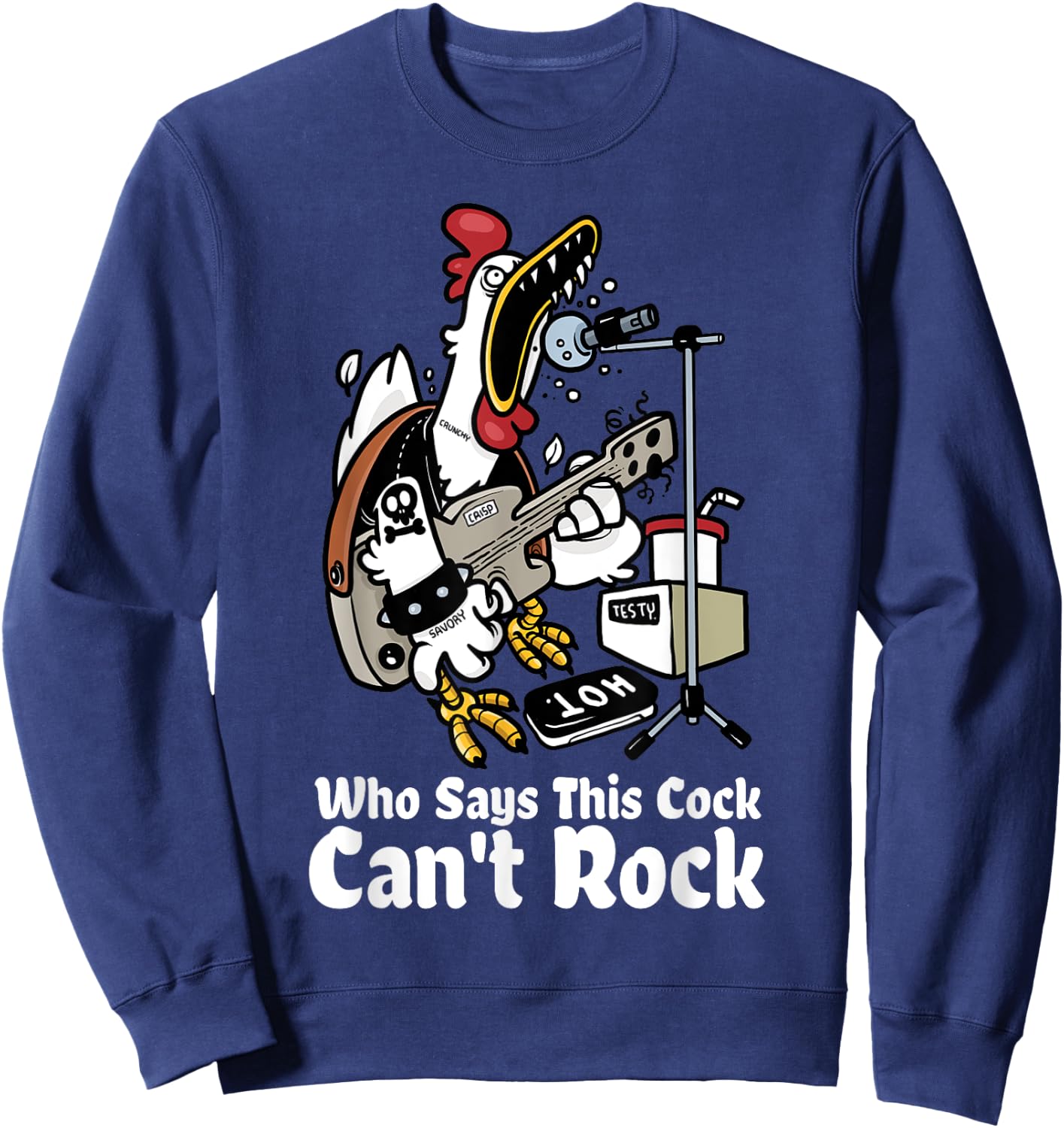 Funny Rock & Roll Rooster Chicken Playing Rock Guitar Party Sweatshirt - Sweatshirt | Navy