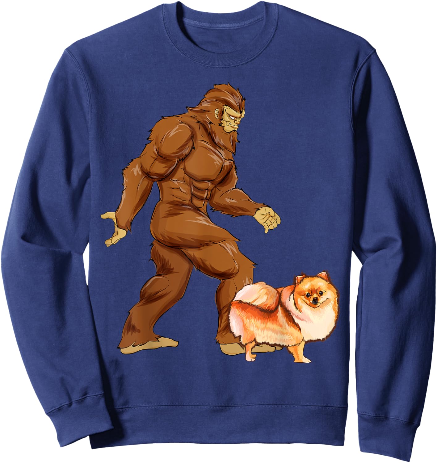 Funny Bigfoot Walking Pomeranian Sasquatch Dog Women Kids Sweatshirt - Sweatshirt | Navy