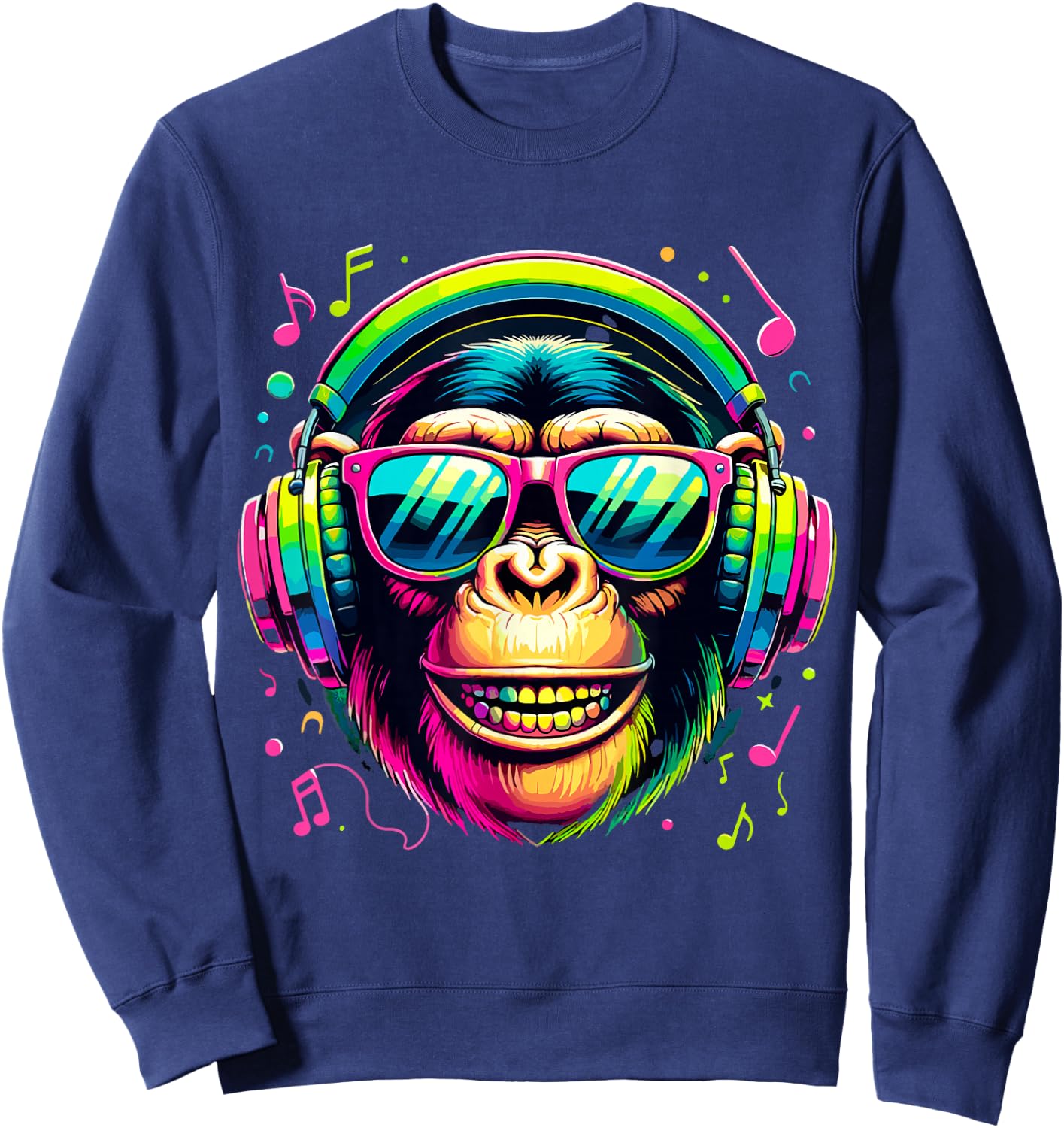 Monkey Chimp with Headphones Music Lover Sweatshirt - Sweatshirt | Navy