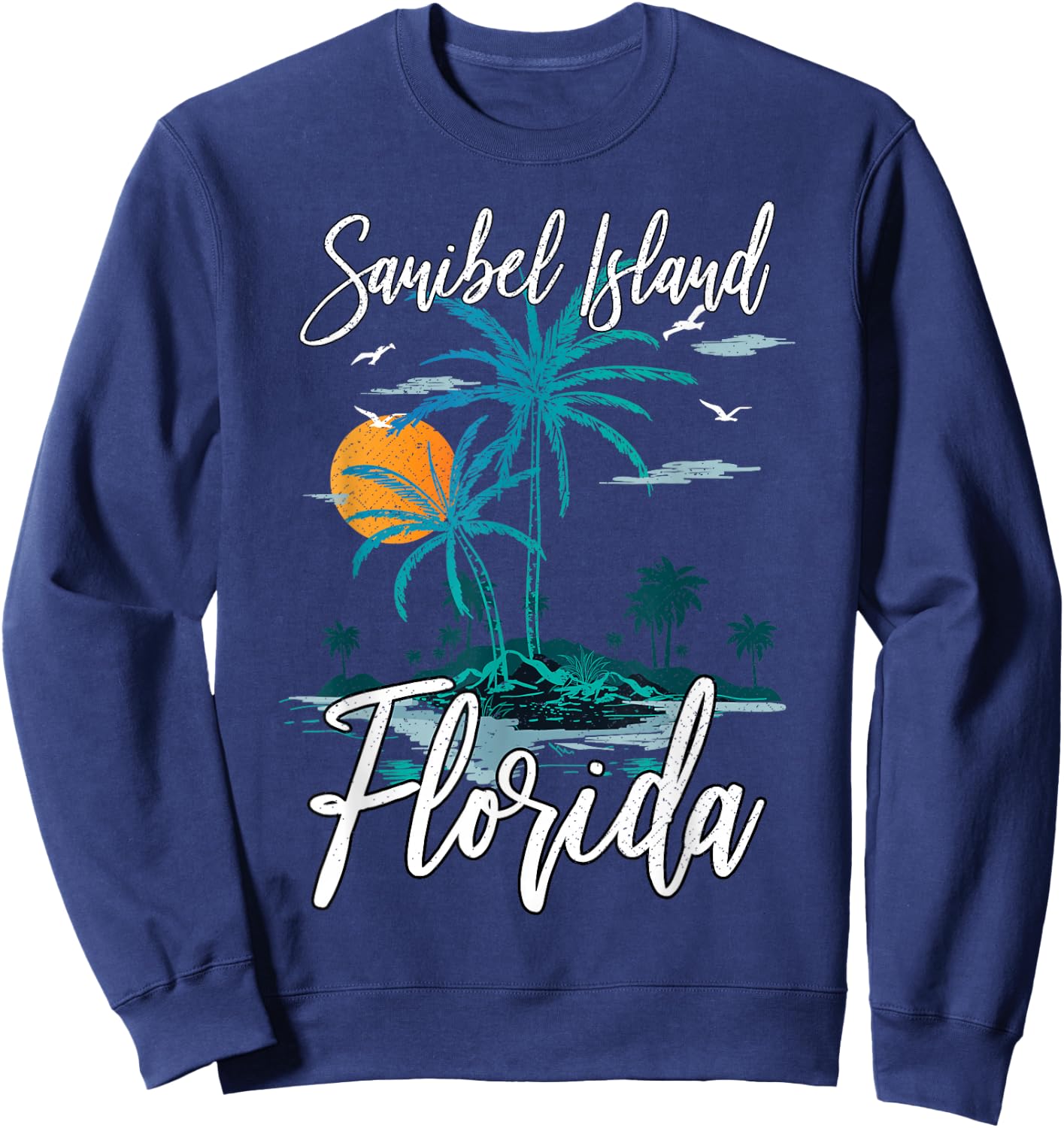 Family Vacation Retro Sunset Florida Sanibel Island Sweatshirt - Sweatshirt | Navy