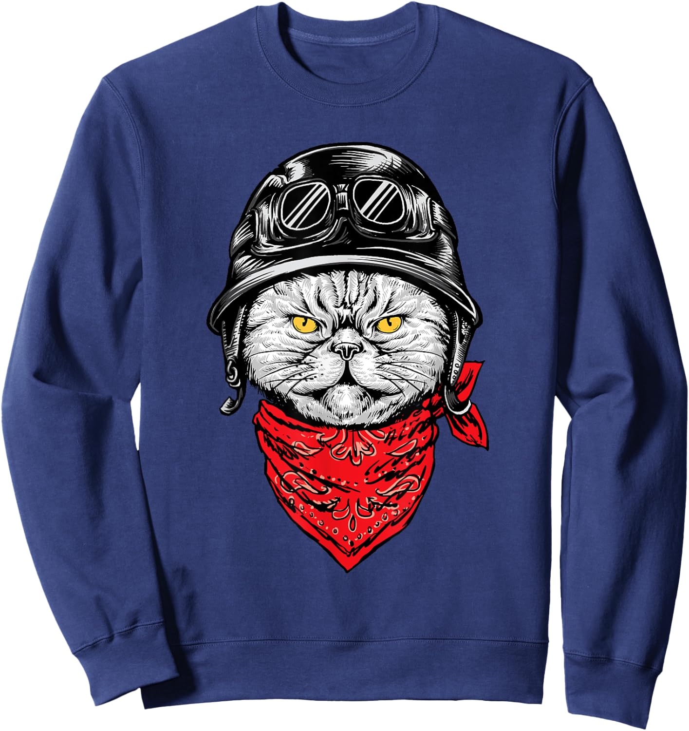 Biker Cat - Motorcycle Chopper Biker Motorbike Sweatshirt - Sweatshirt | Navy