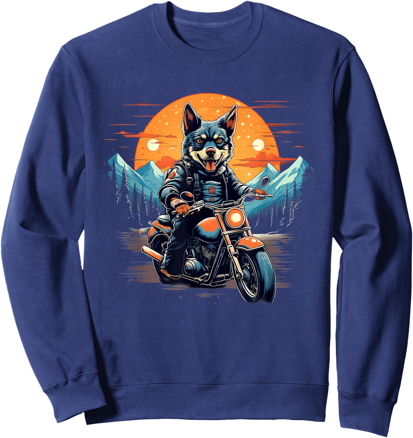 Biker Blue Heeler Dog Riding Motorcycle Sweatshirt - Sweatshirt | Navy