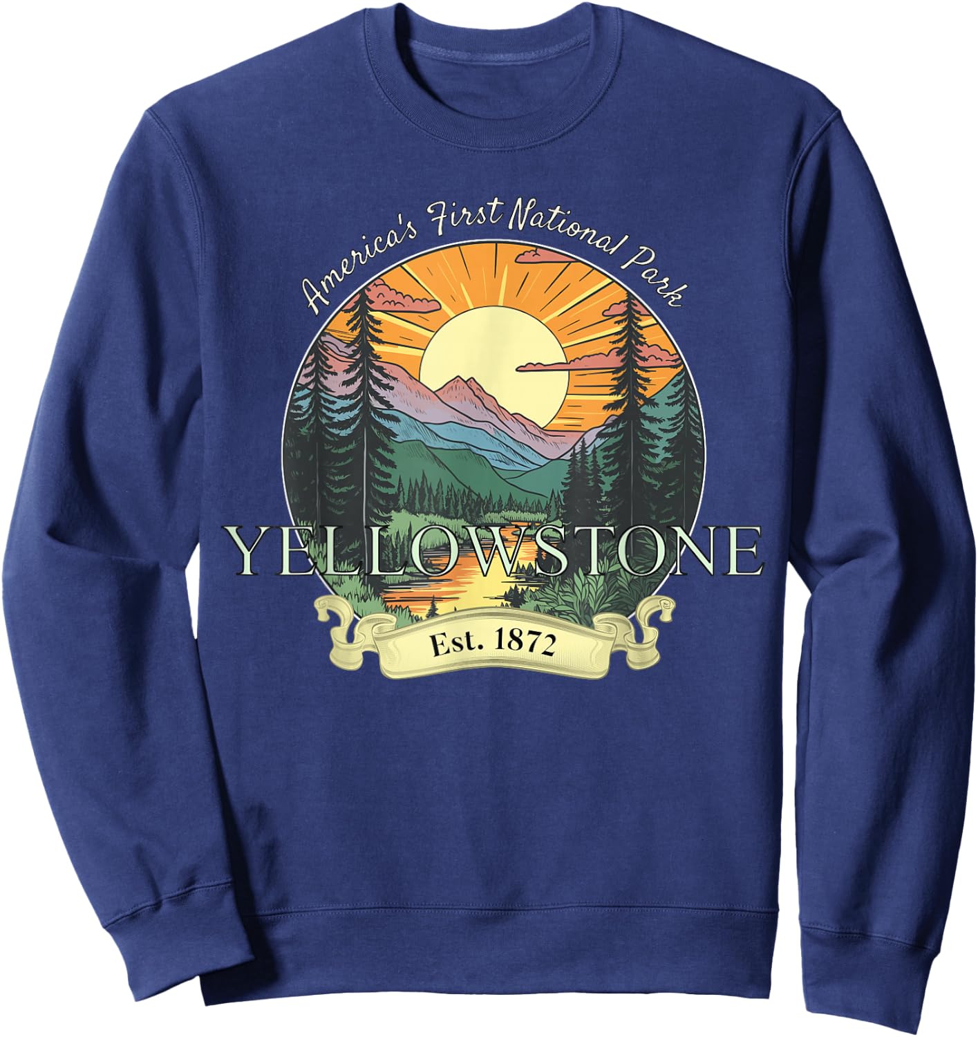 Yellowstone National Park Vacation Men Women Retro Vintage Sweatshirt - Sweatshirt | Navy