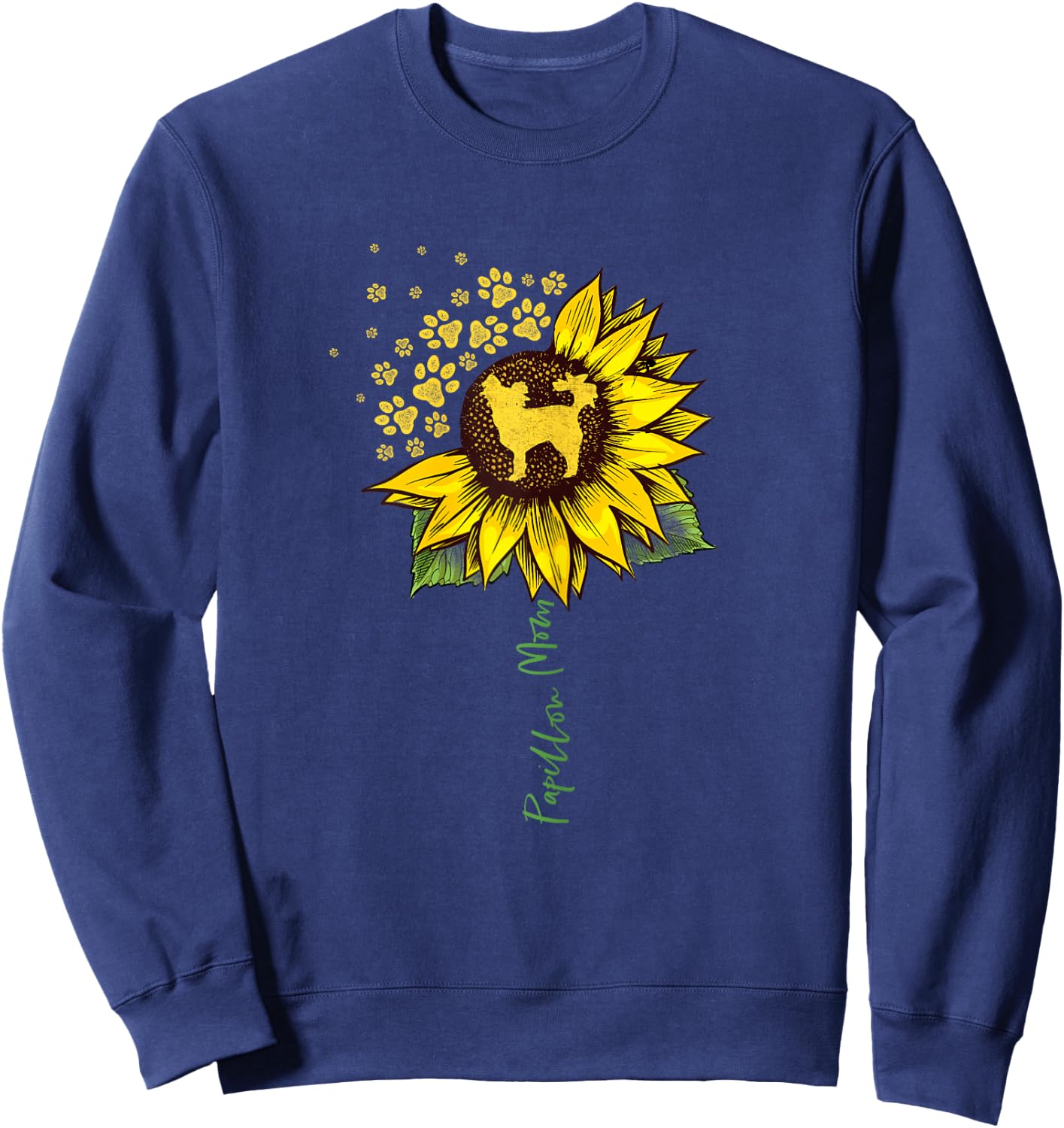 Papillon Mom Sunflower Papillon Lover Gifts Dog Mom Mama Sweatshirt - Sweatshirt | Navy