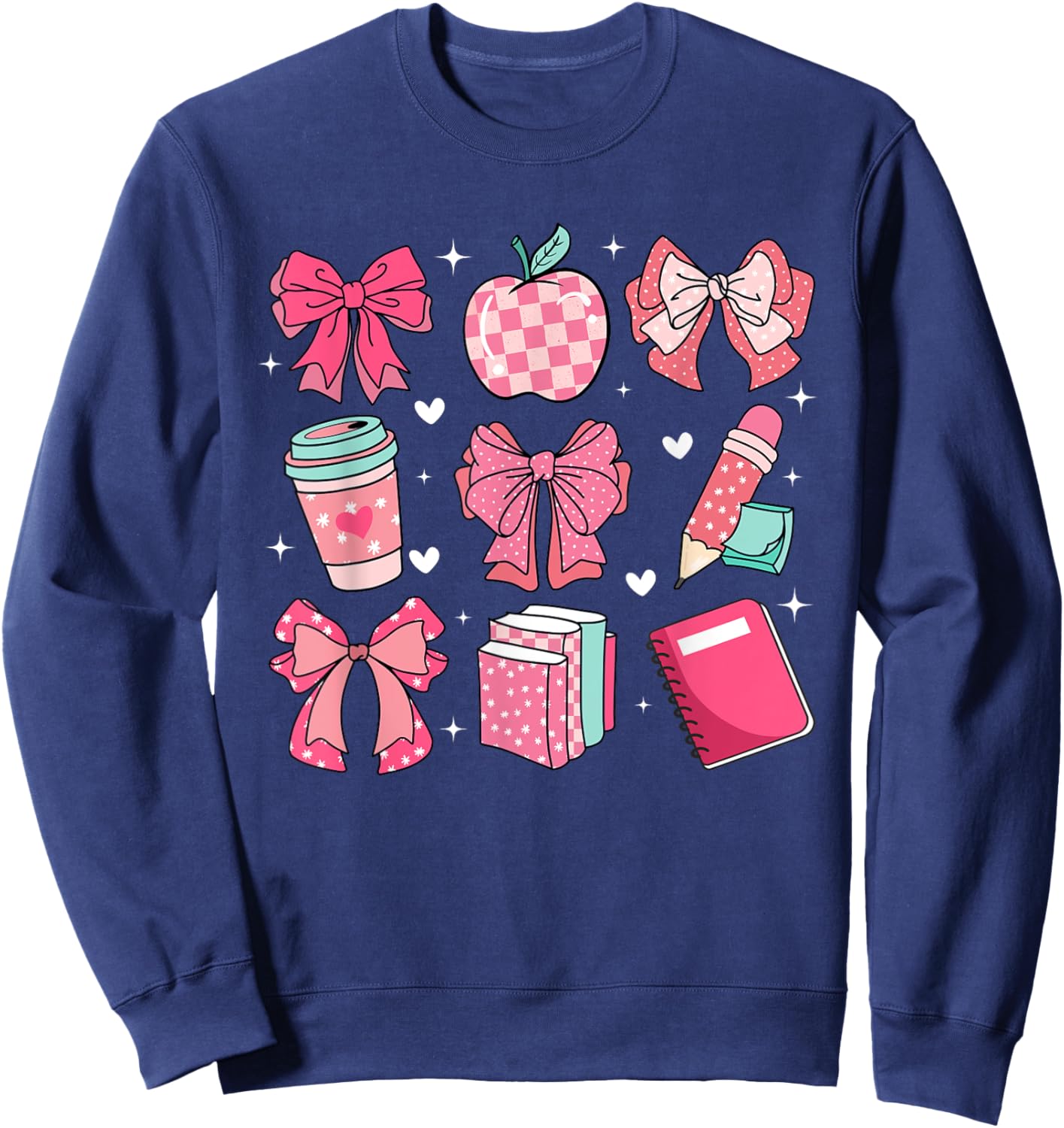 Coquette Bows Teacher Life Back To School Teach Love Inspire Women Girls Kids Sweatshirt - Sweatshirt | Navy
