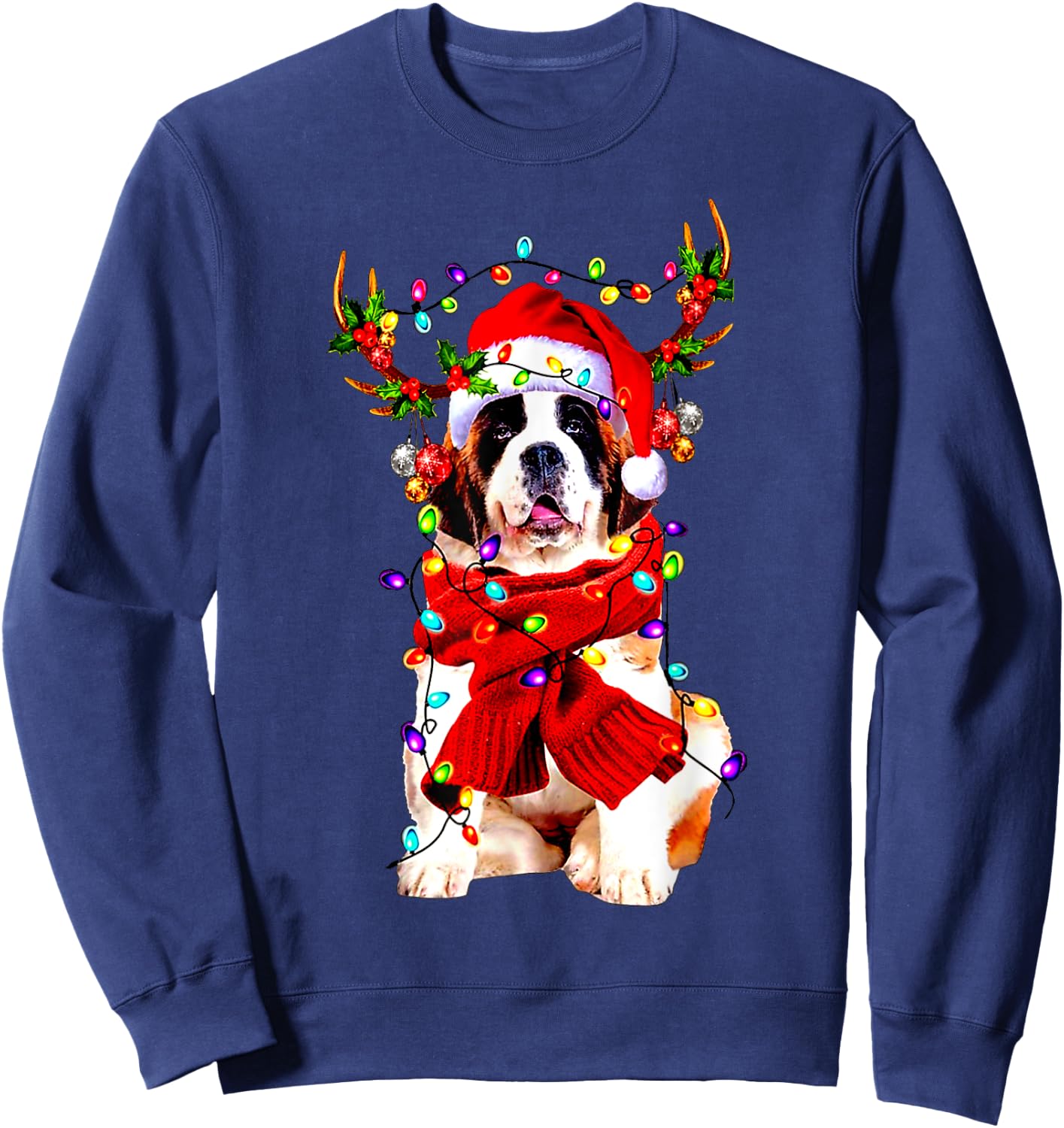 Funny St Bernard gorgeous reindeer Light Christmas Sweatshirt - Sweatshirt | Navy