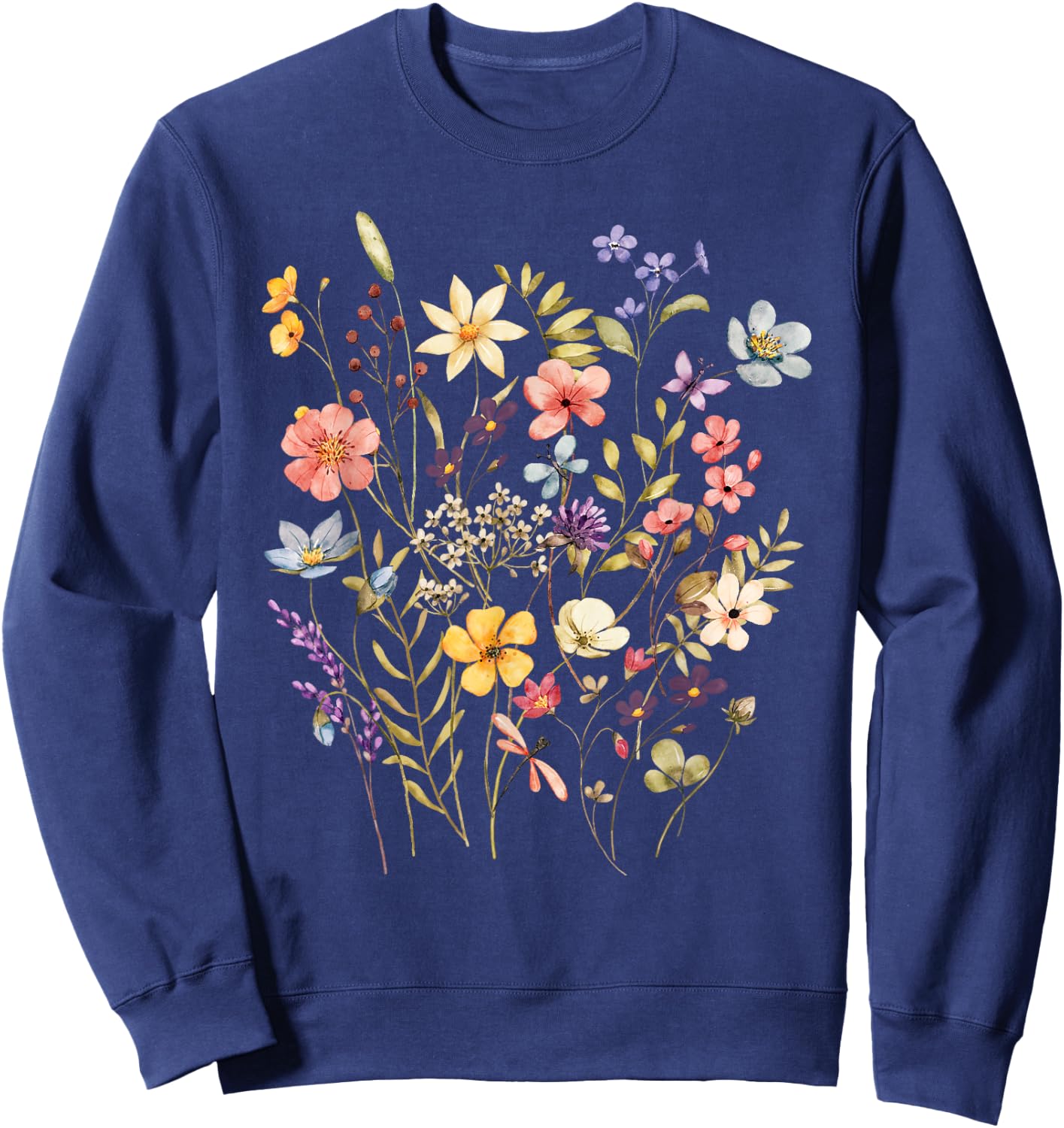 Vintage Flowers Women Wildflower Graphic Floral Gardening Sweatshirt - Sweatshirt | Navy