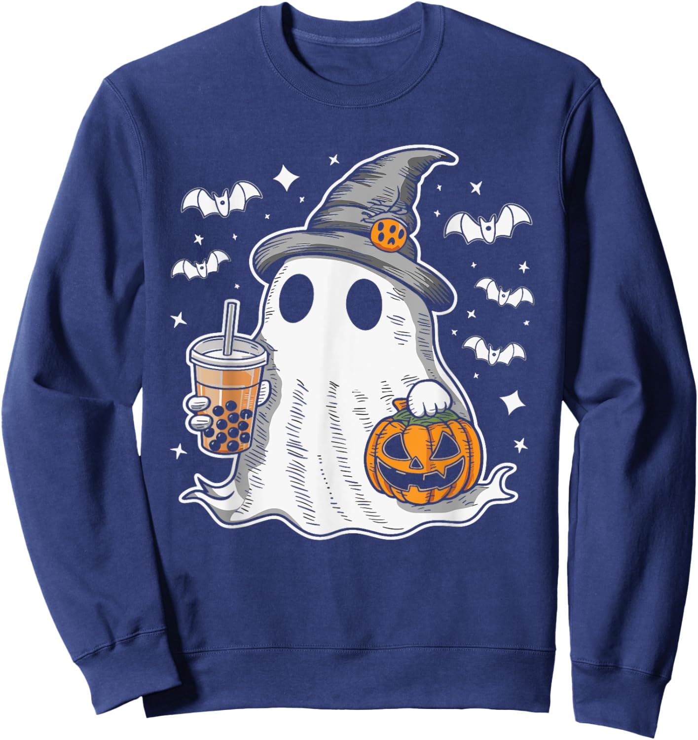 Ghost Milktea Ghost Drinking Bubble Tea Sweatshirt - Sweatshirt | Navy