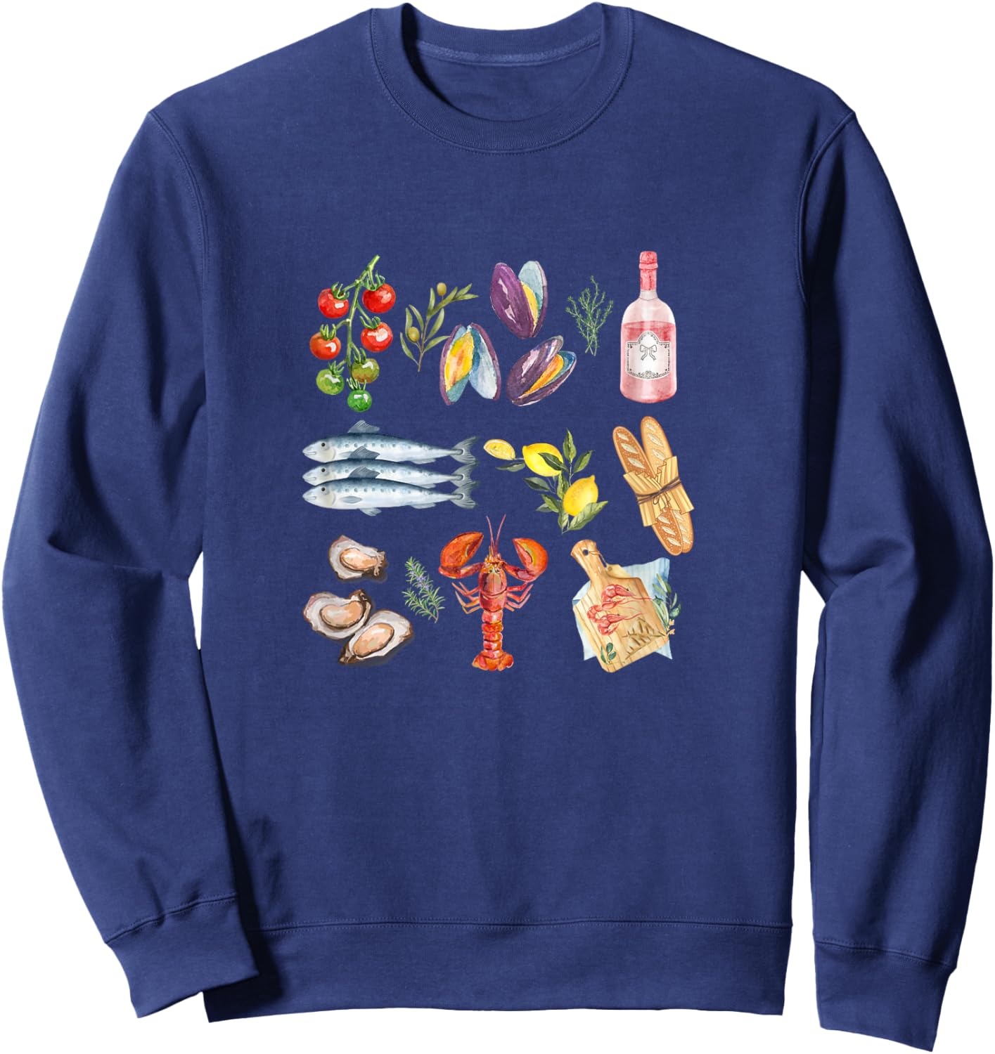 Italian Summer Scrapbook with seafood coastal Mediterranean Men Women Kids Sweatshirt - Sweatshirt | Navy