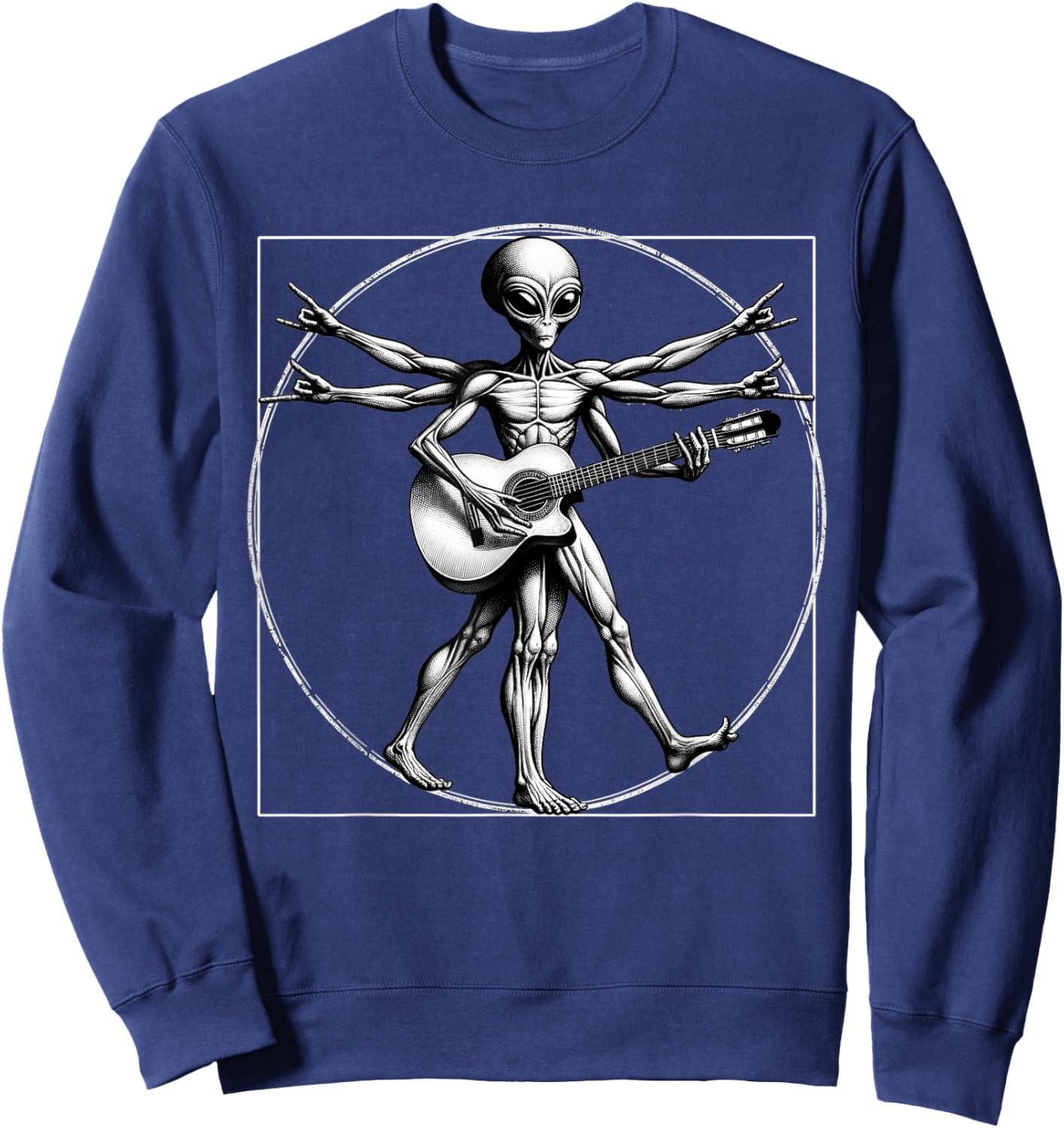 Vitruvian Man Alien Guitarist Funny Music Festival Rock On A Sweatshirt - Sweatshirt | Navy