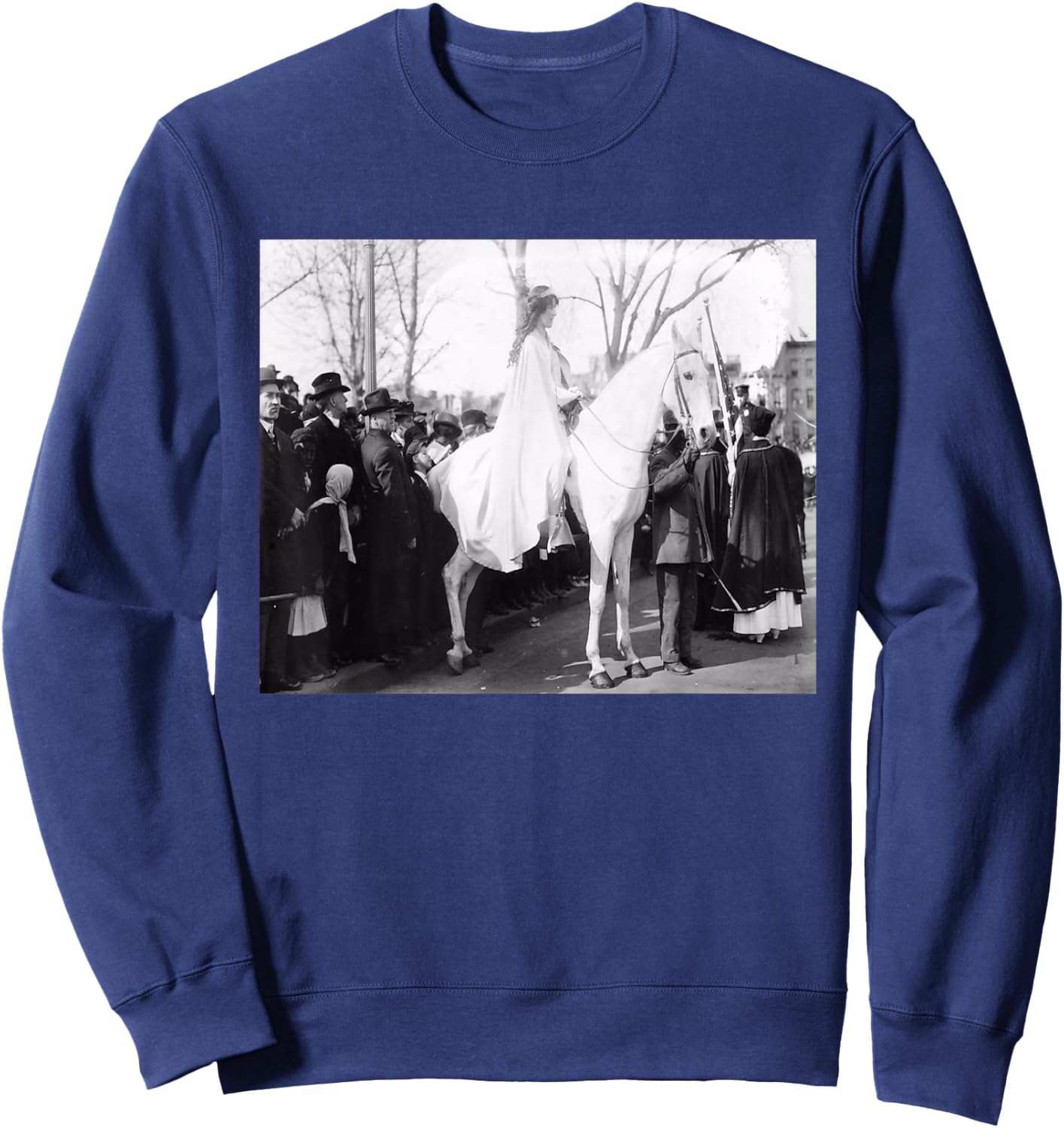 Suffragettes Protest On Horseback - Black, -Adults, Small, Short Sleeve, Regular Fit, Cotton, Women's History Sweatshirt - Sweatshirt | Navy