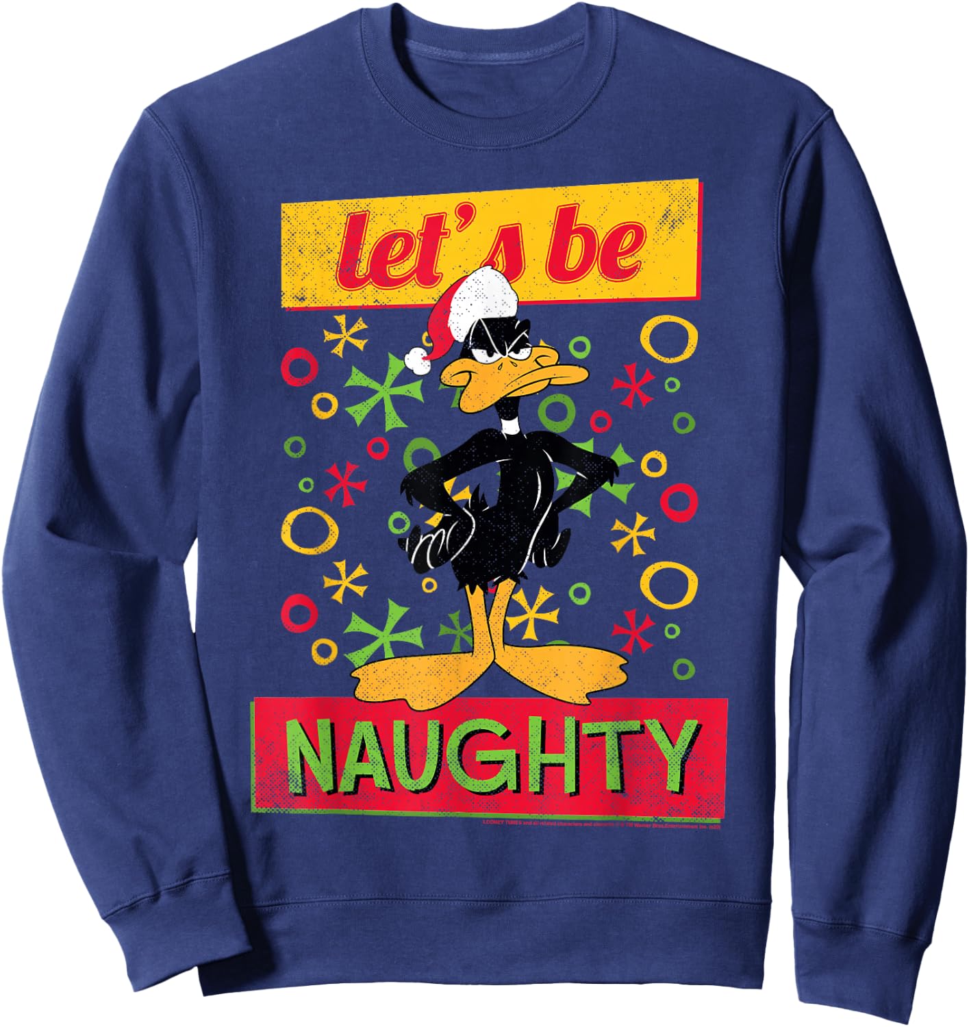 Looney Tunes Christmas Daffy Duck Let's Be Naughty Portrait Sweatshirt - Sweatshirt | Navy