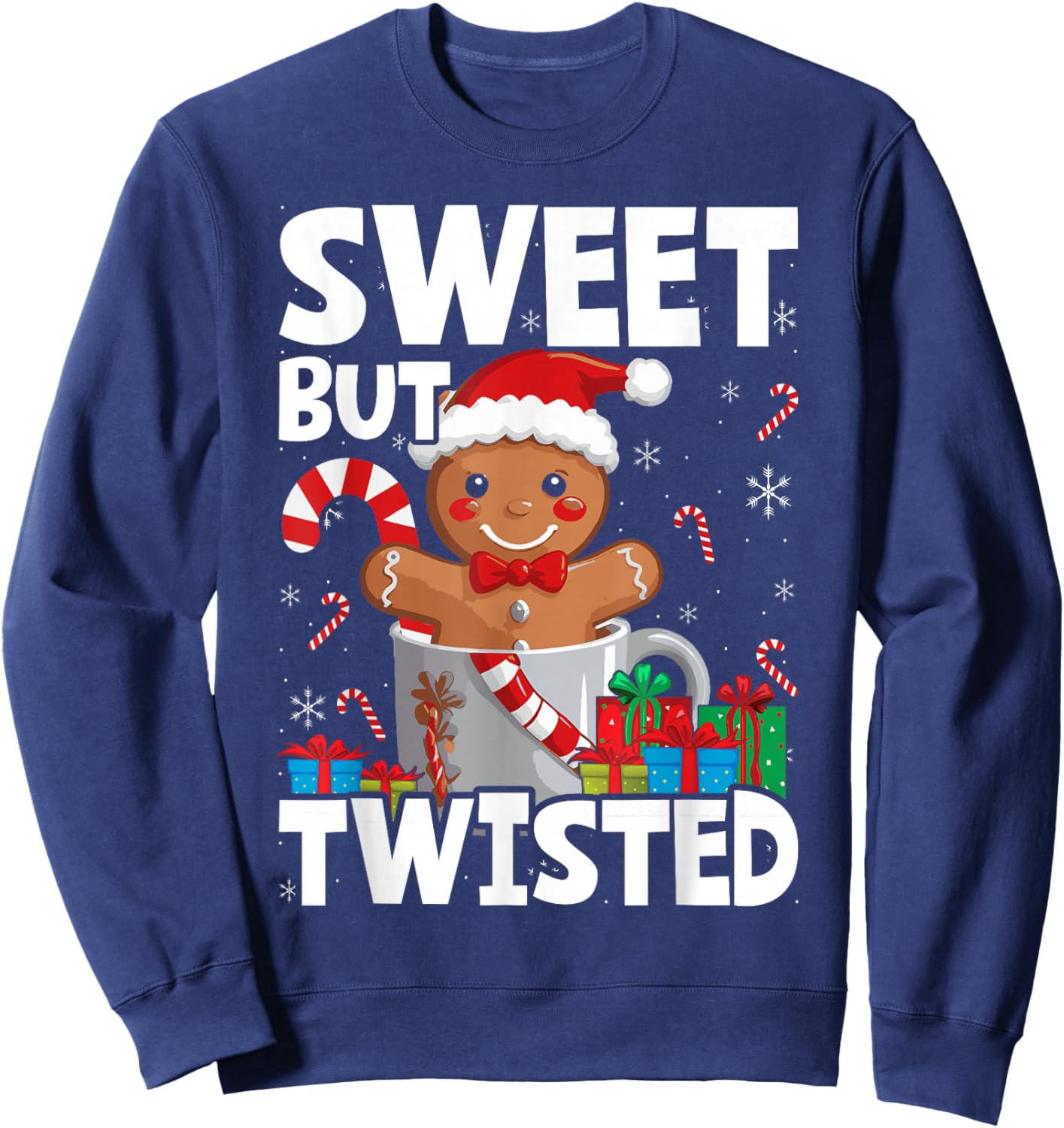Funny Christmas Sweet But Twisted Gingerbread Candy Cane Sweatshirt - Sweatshirt | Navy