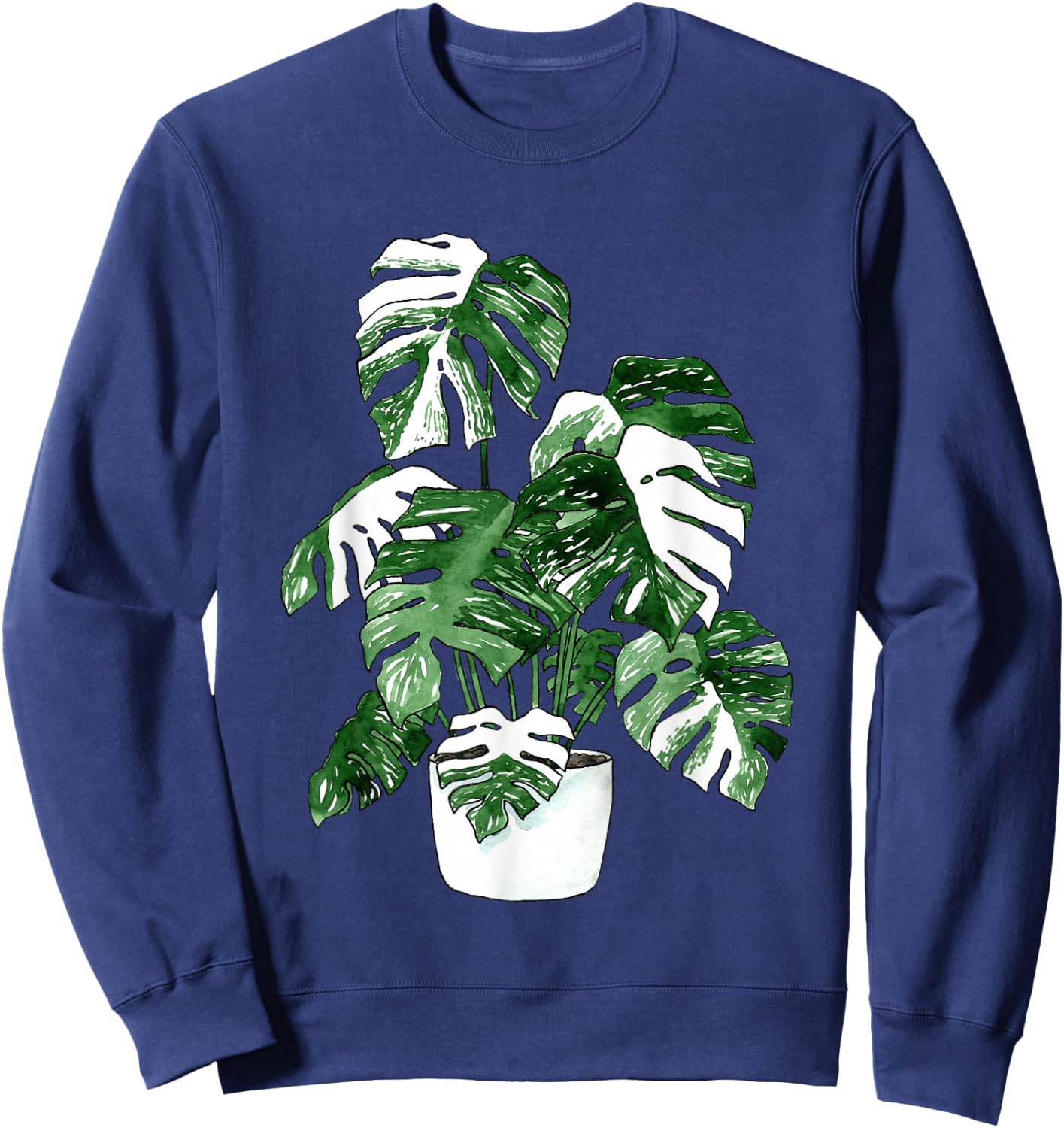 Variegated Monstera Deliciosa Variegata House Plant Ear Sweatshirt - Sweatshirt | Navy