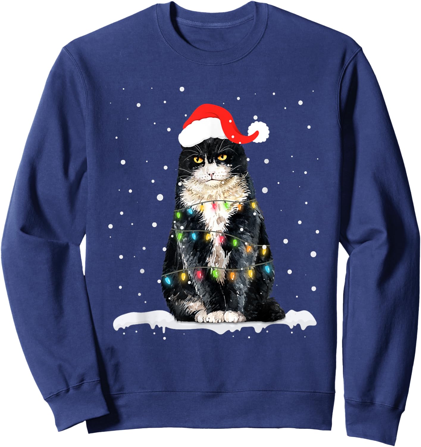Funny Santa Cat Christmas Lights Holiday Gift Men Women Kids Sweatshirt - Sweatshirt | Navy