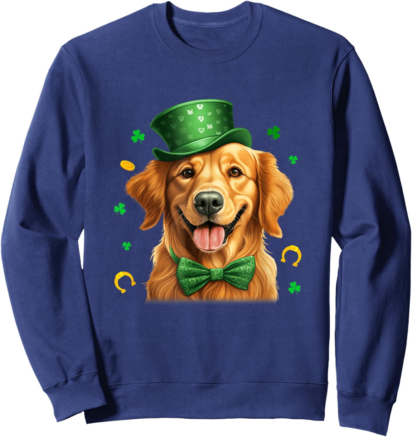 Golden Retriever St Patricks Day Leprechaun Shamrock Irish Sweatshirt - Sweatshirt | Navy
