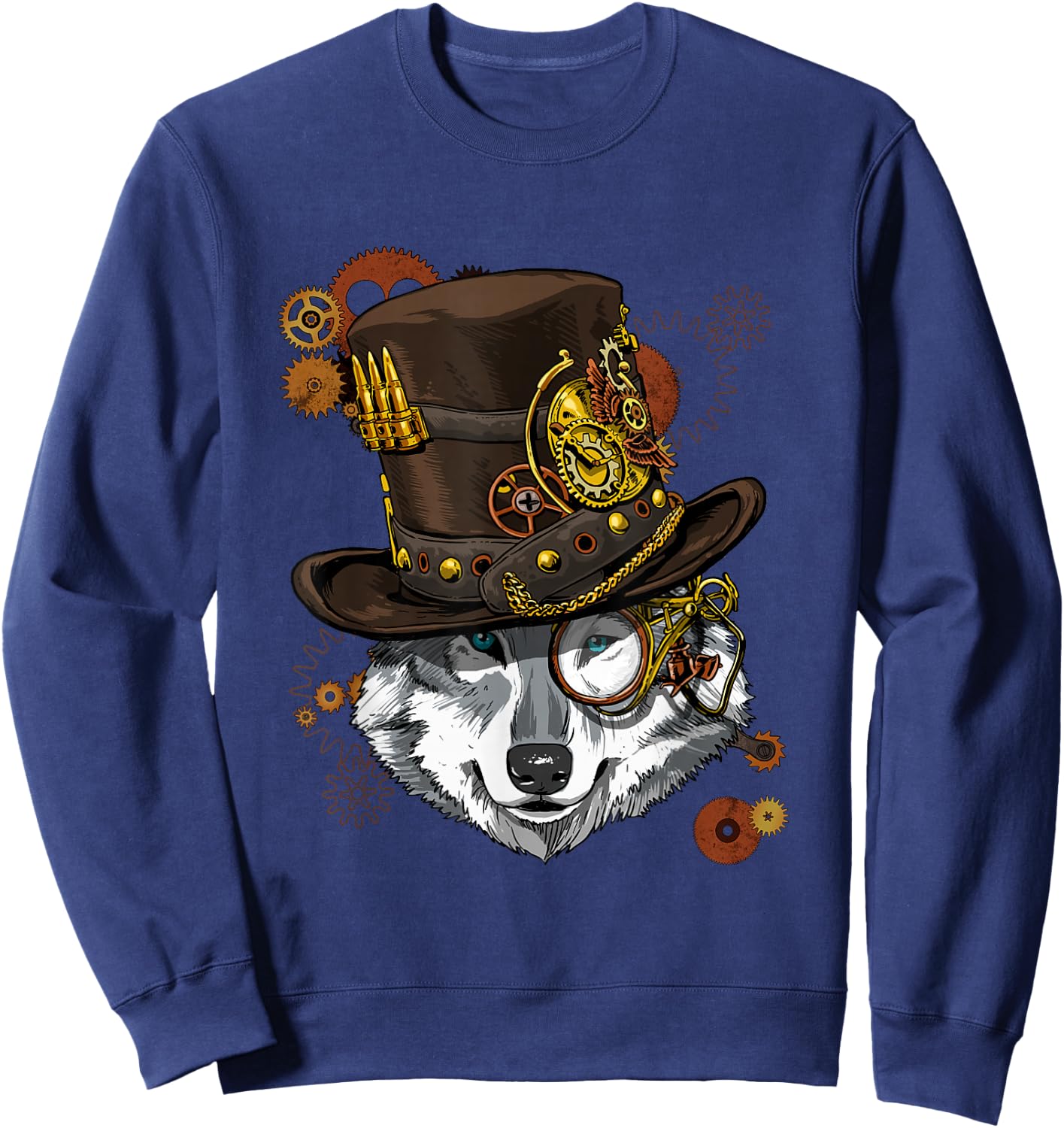 Wowsome! Steampunk Wolf Lovers - Black, -Adults, Short Sleeve, XS, US, Regular, Small Sweatshirt - Sweatshirt | Navy
