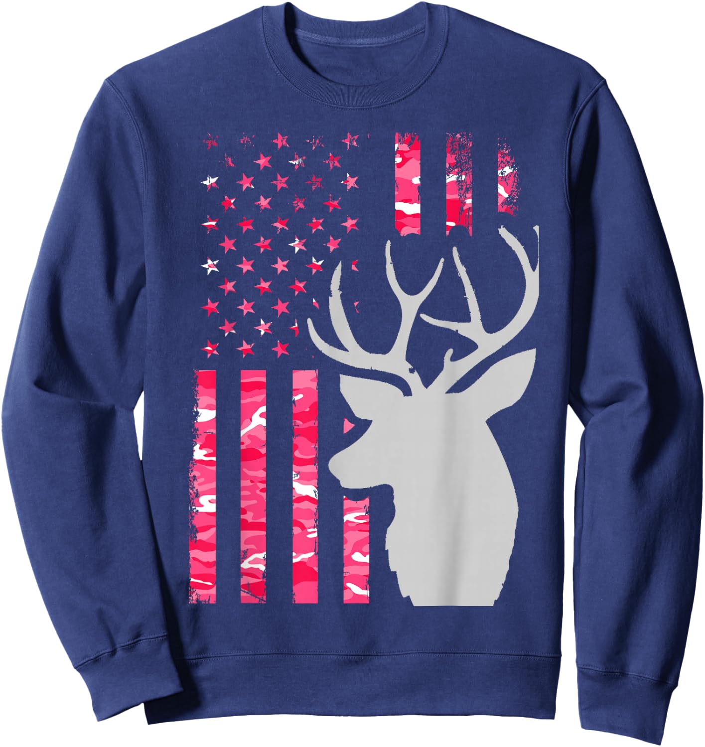 Pink Camo American Flag Camouflage Buck Hunting Shirt Women Sweatshirt - Sweatshirt | Navy