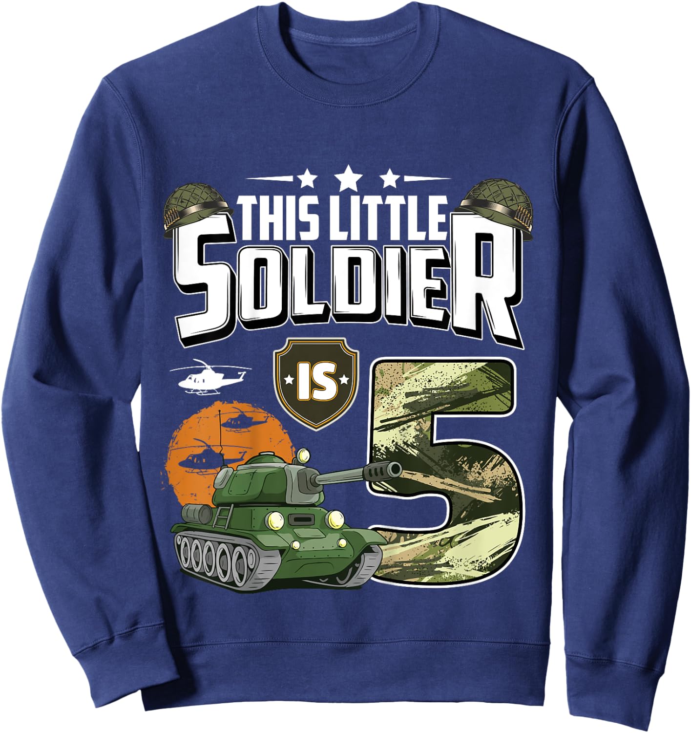 Kids 5 Year Old Soldier 5th Birthday Military Themed Camo boys Sweatshirt - Sweatshirt | Navy