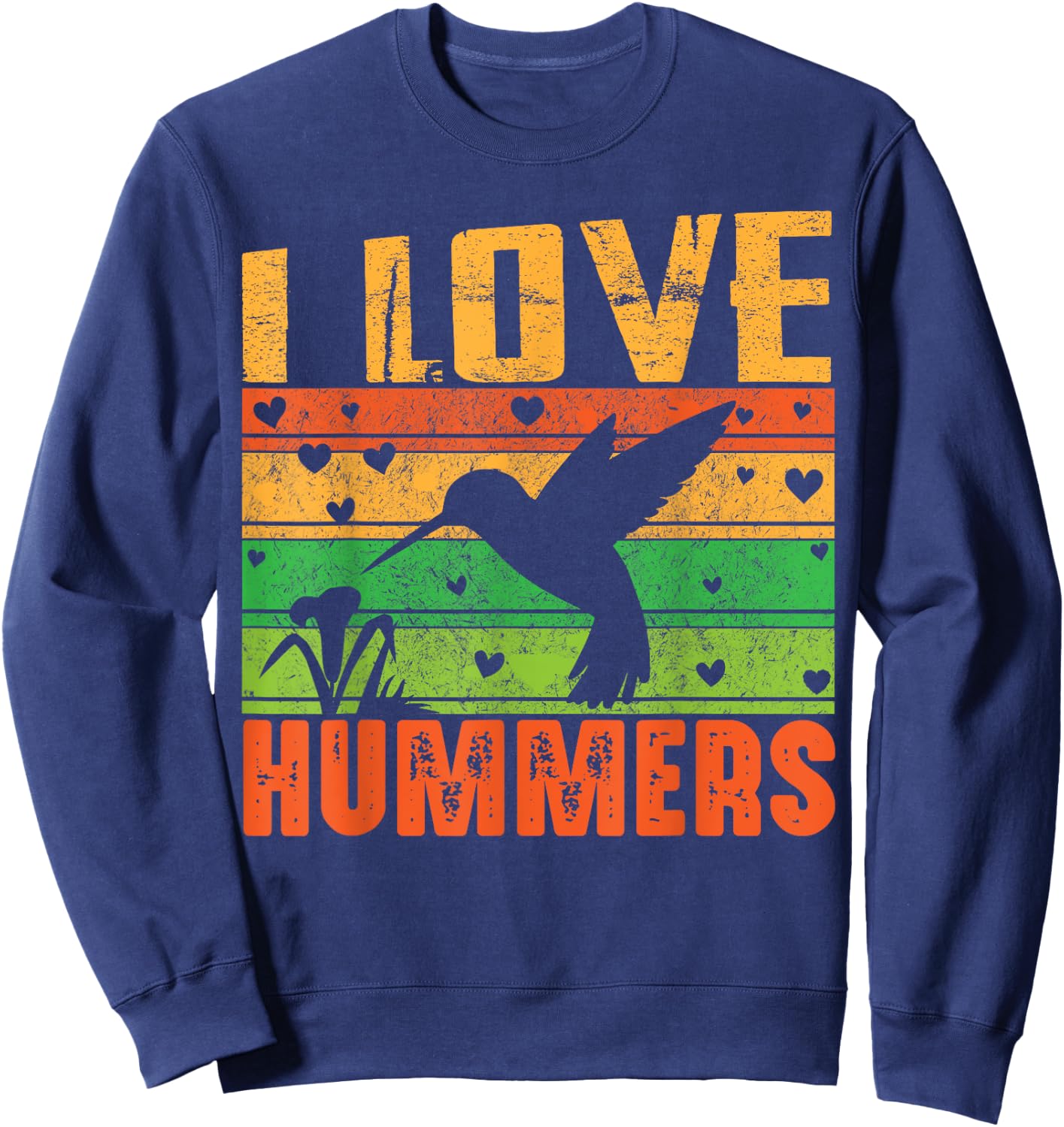 I Love Hummers Colibri Hummingbird Wildlife Retro Sunset Sweatshirt - Sweatshirt | Navy