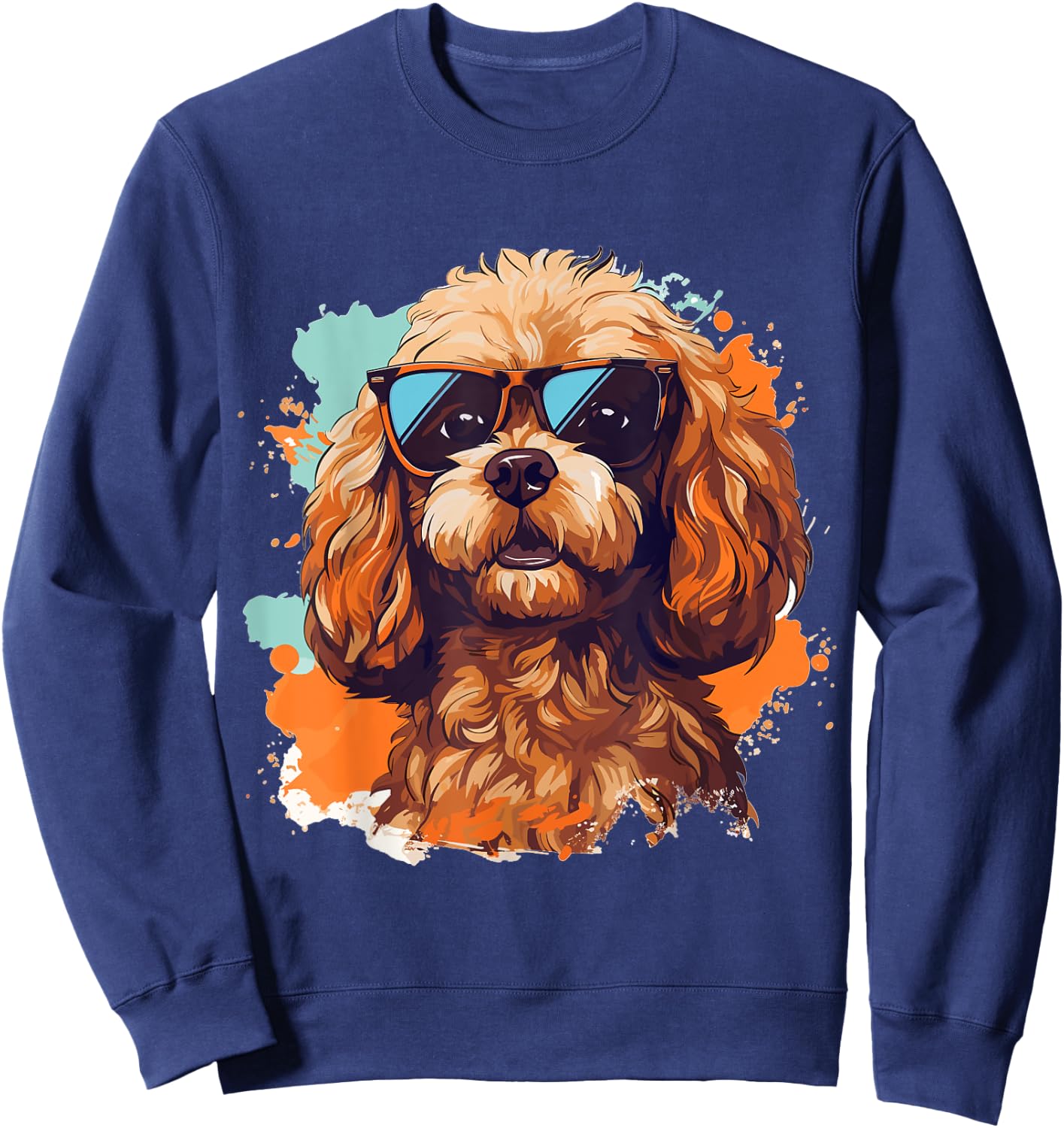 Cavapoo Dog Breed Pet Cute Graphic with Sunglasses Sweatshirt - Sweatshirt | Navy