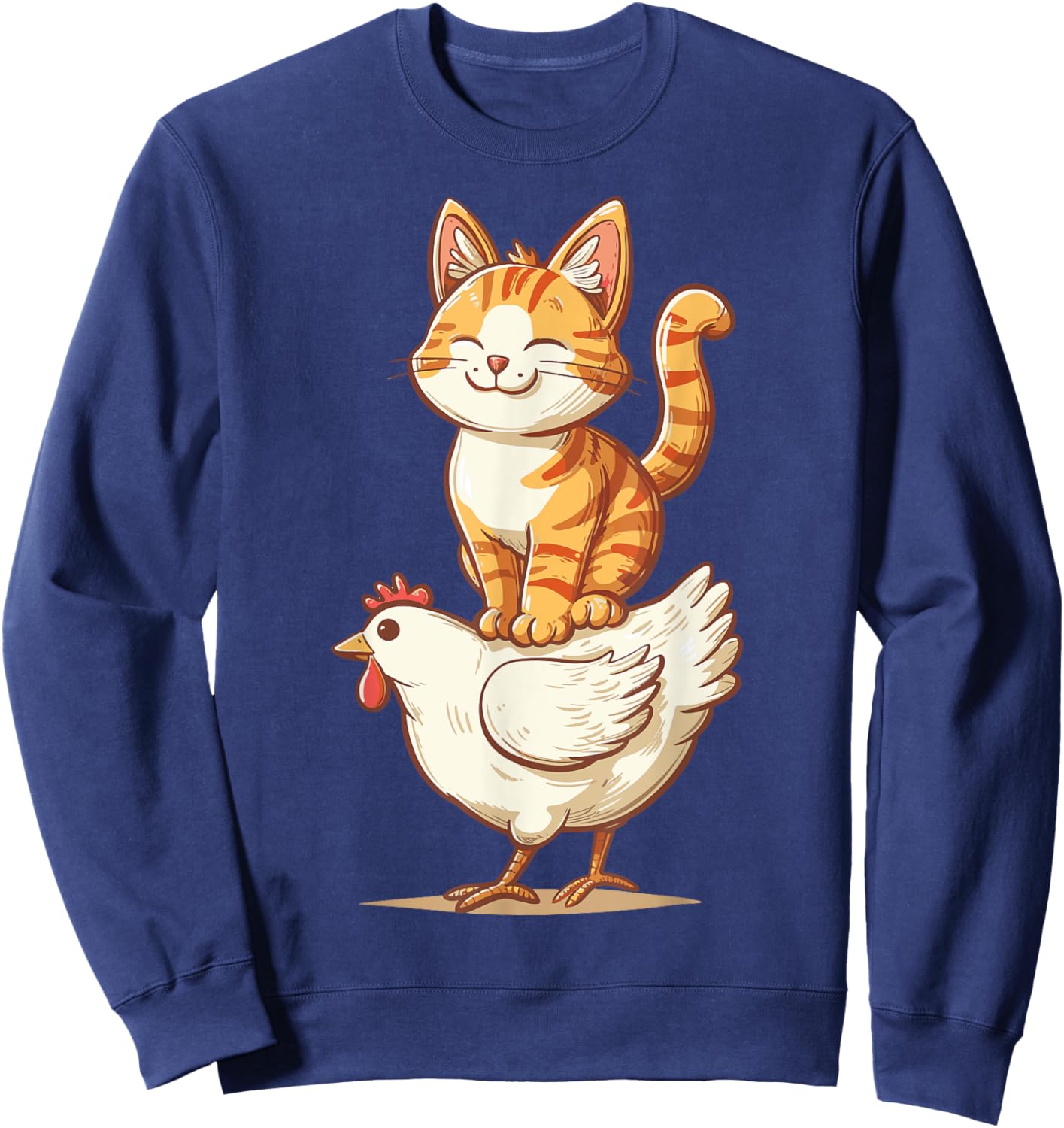 Cat Riding Chicken Men Women Kids Sweatshirt - Sweatshirt | Navy