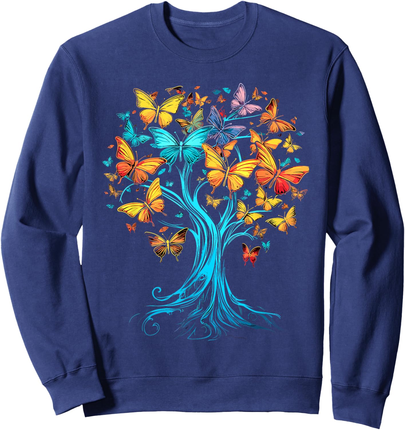 Butterfly Tree Beautiful Butterflies Garden Colorful Sweatshirt - Sweatshirt | Navy