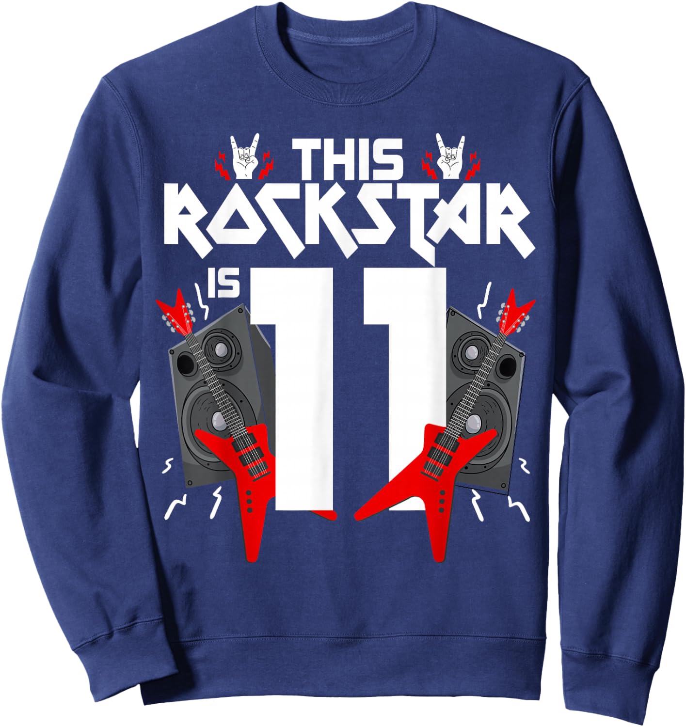 11 Year Old Rock And Roll Star Birthday Guitar 11th Gift Sweatshirt - Sweatshirt | Navy