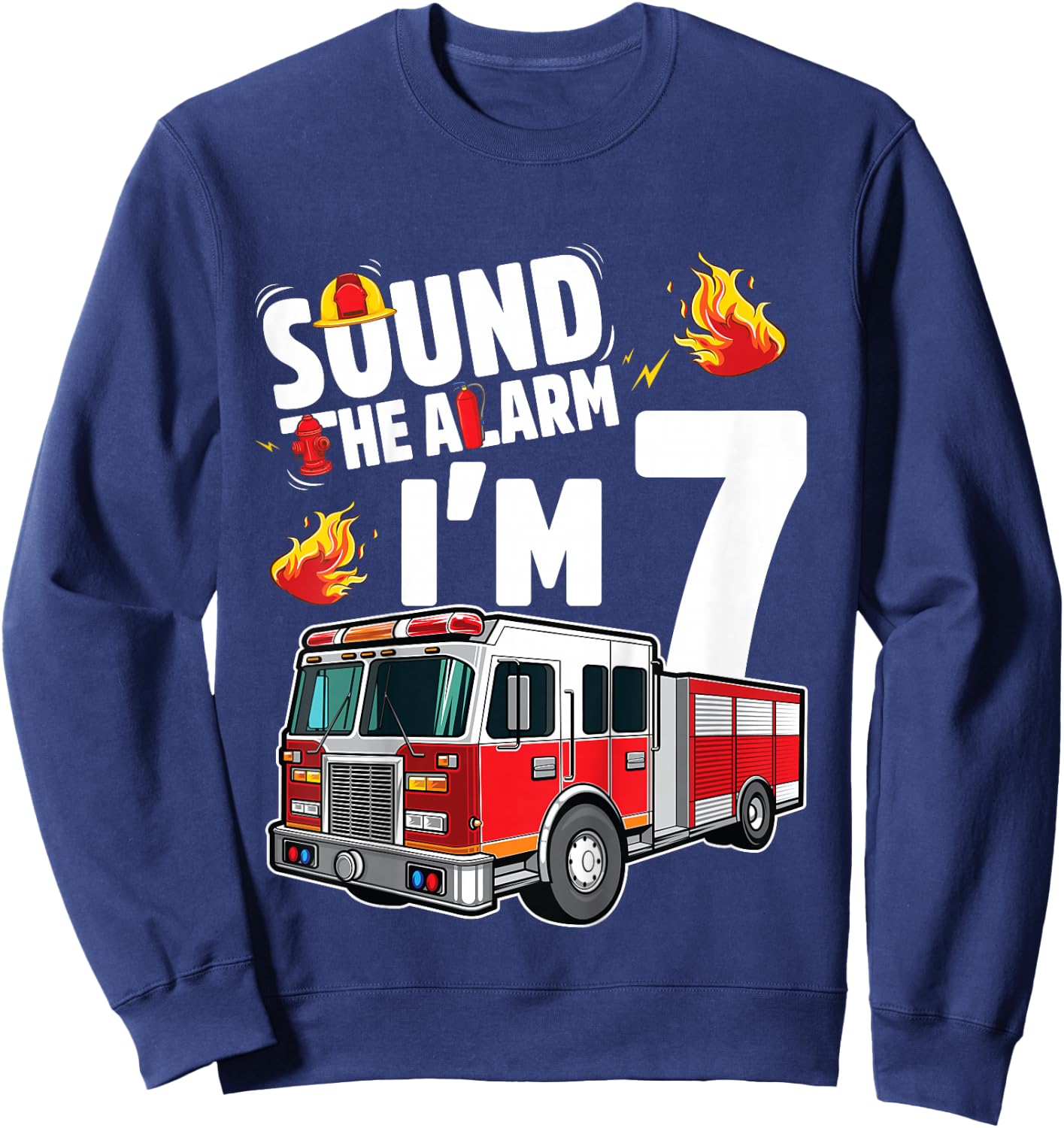 Fire Truck 7th Birthday Boy Firefighter 7 Year Old Sweatshirt - Sweatshirt | Navy